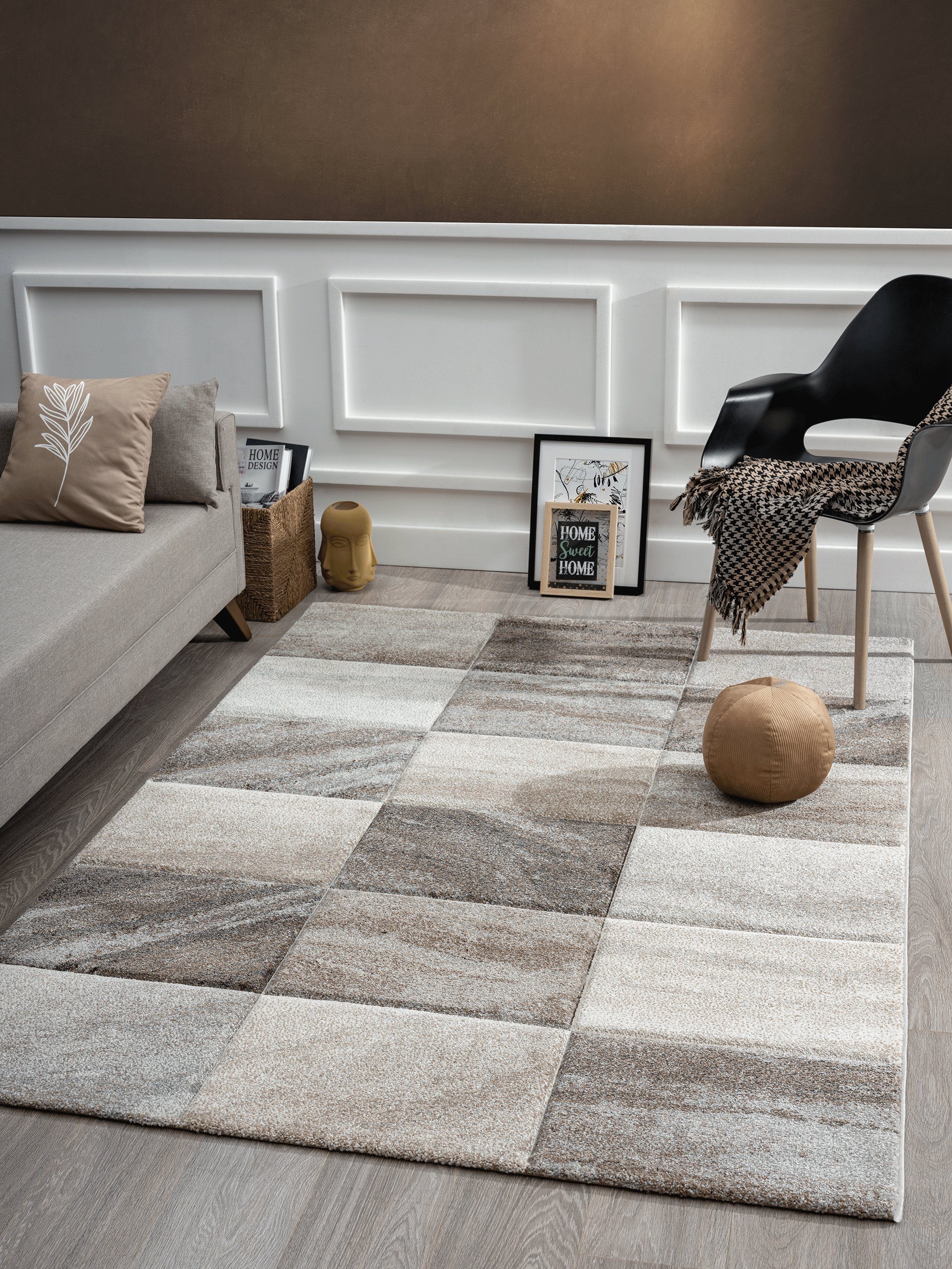 Teppich »Monde Deluxe Wohnzimmer Teppich Hand Carved, Kurzflor, Braun,  Beige, Quadrat Muster, 80 x 150 cm«, the carpet, Rechteck online kaufen |  OTTO