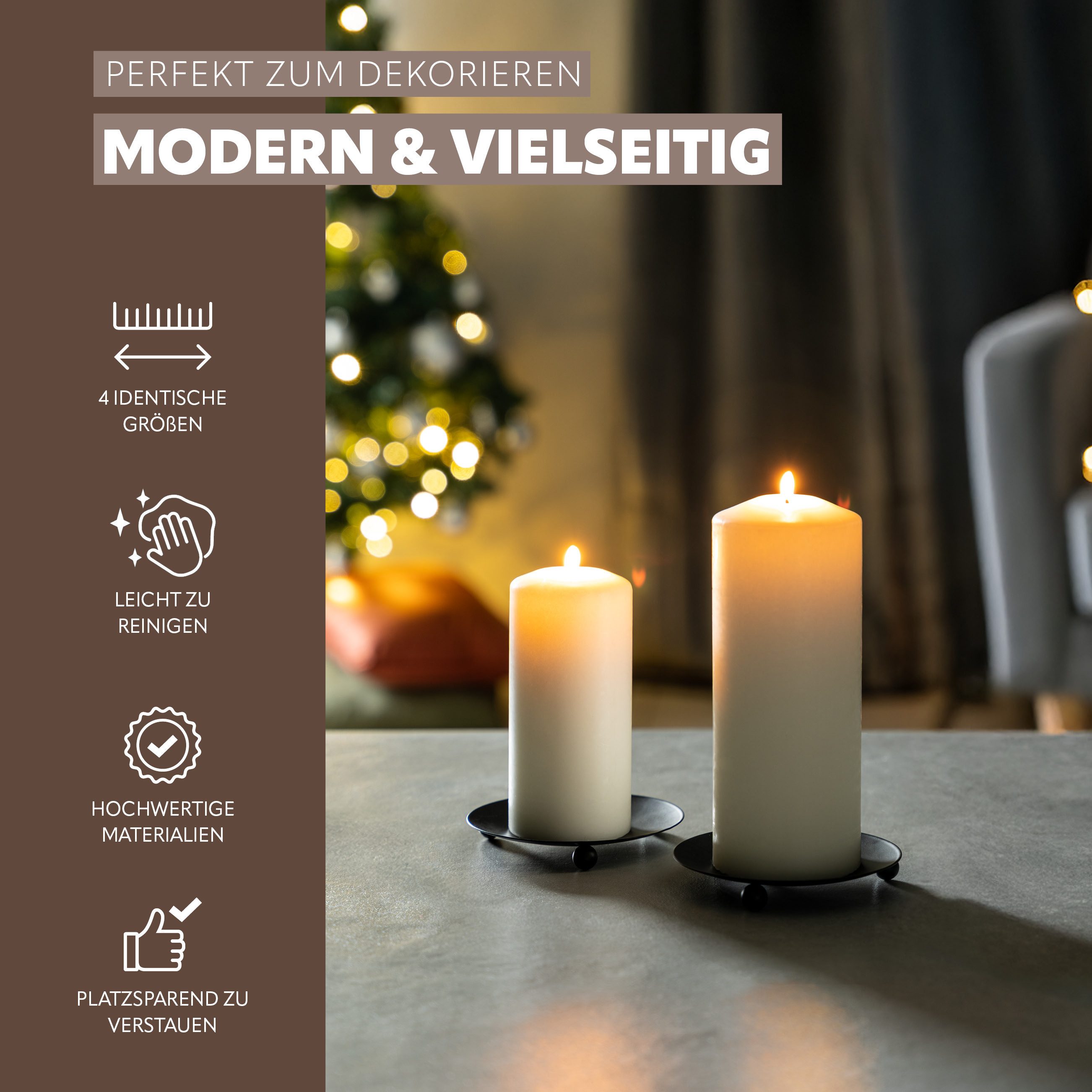 bremermann Kerzenhalter 4er-Set, Kerzenleuchter, Stumpenkerze, Metall, schwarz (4 St)