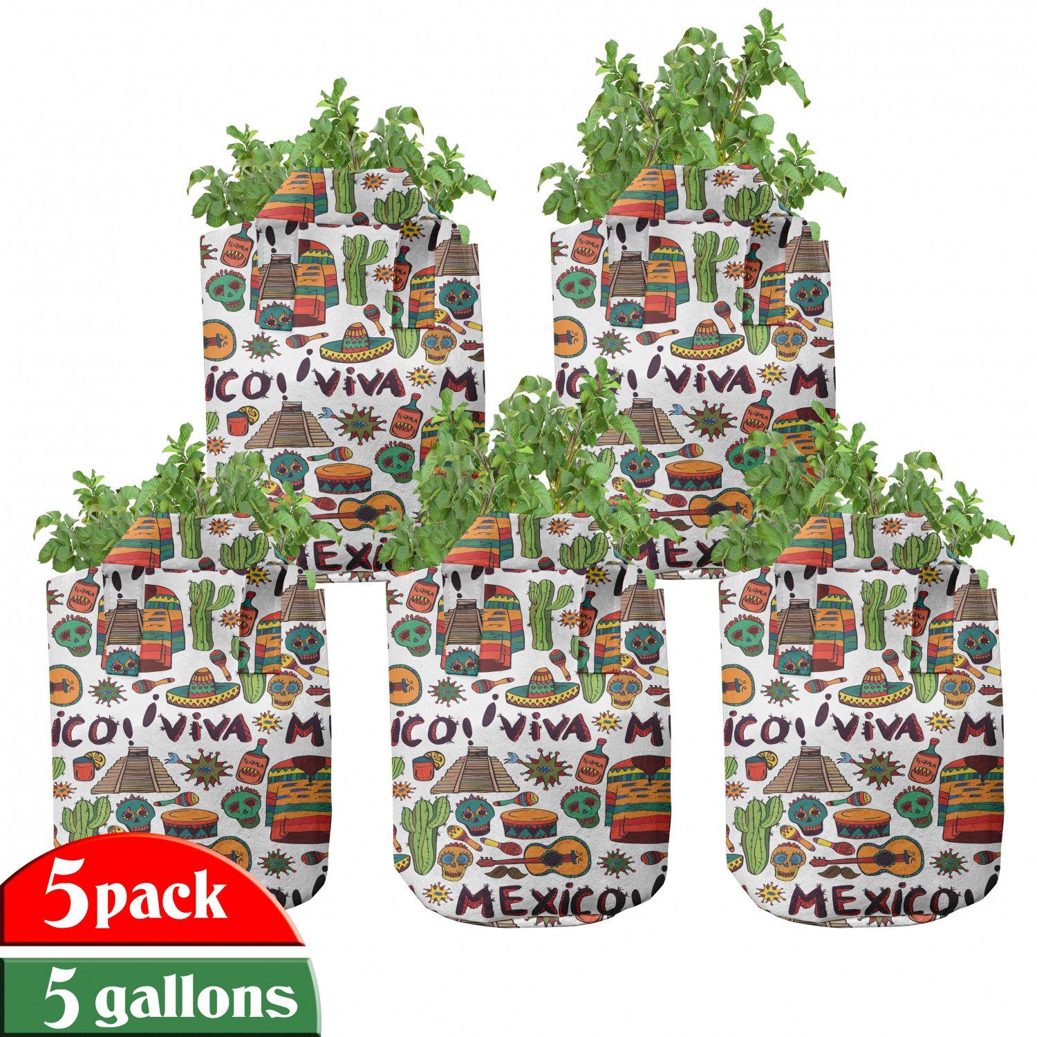 Abakuhaus Pflanzkübel hochleistungsfähig Stofftöpfe mit Griffen für Pflanzen, Mexikaner Cartoon Cactus Salsa