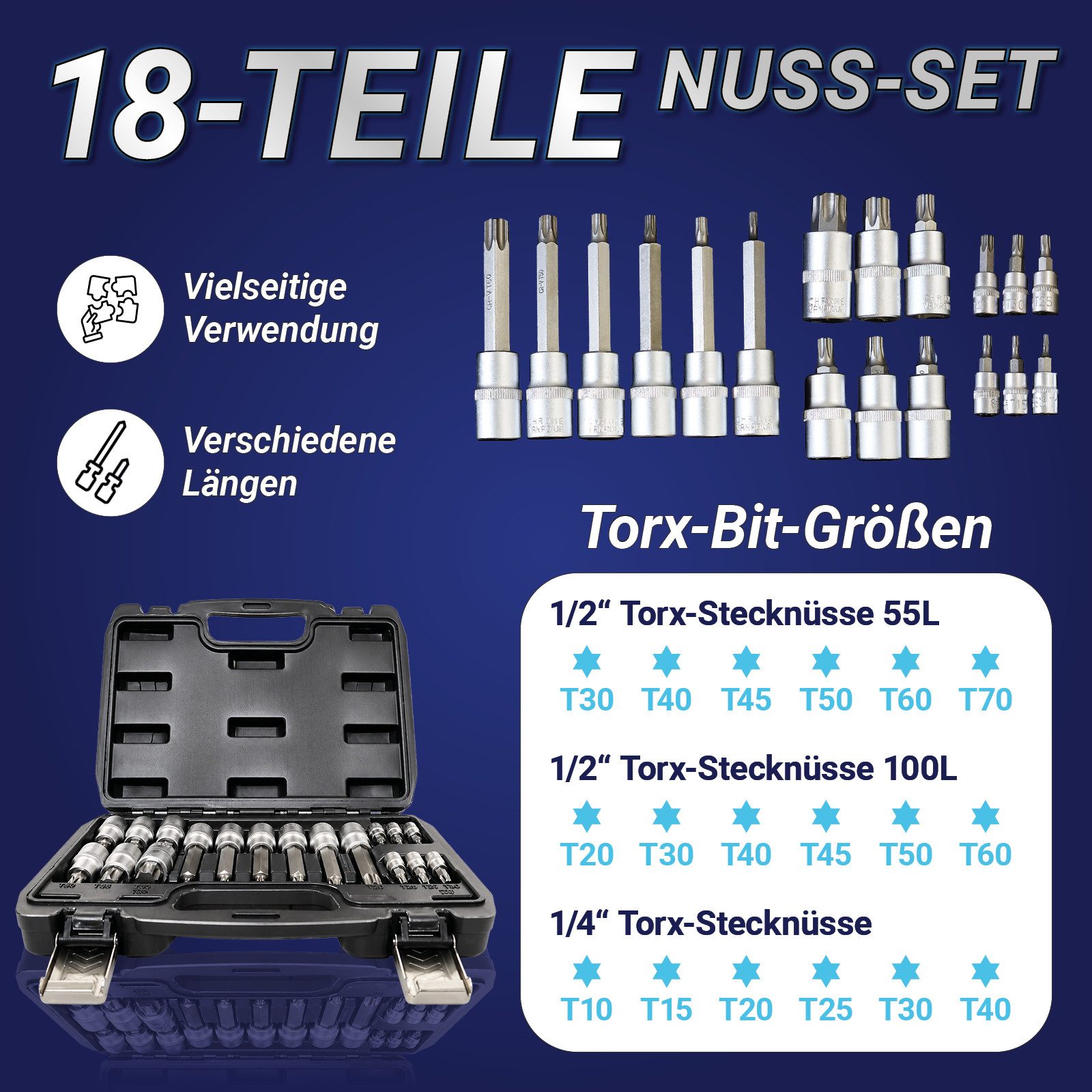 Bituxx Stecknüsse Set 18 tlg. Torx Nuss, Set, 18-St., MS-13381 – Bild 2 von 5