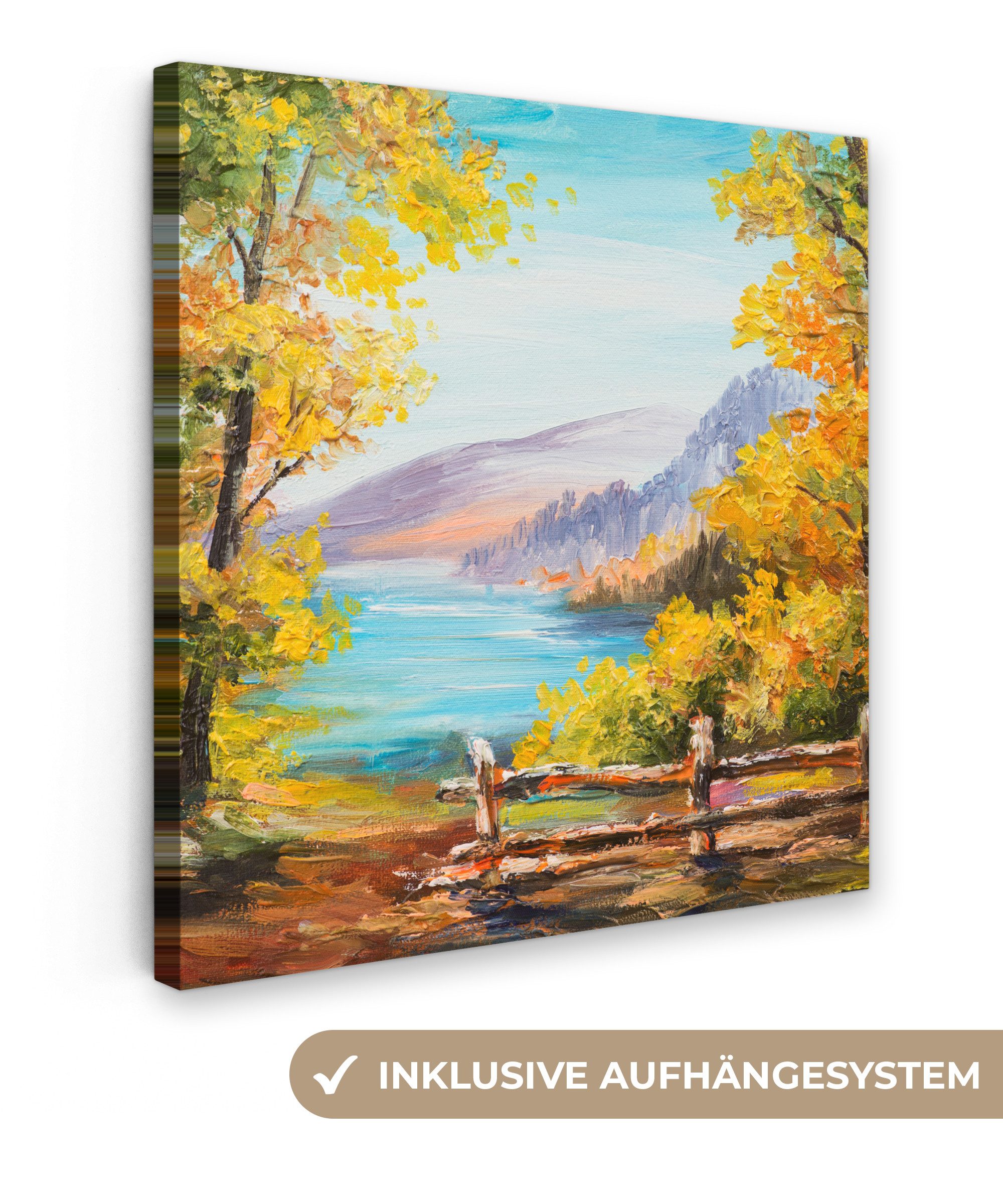 OneMillionCanvasses® Leinwandbild Malerei - Ölfarbenoptik - Pflanzen - Natur, Fotodruck (1 St), Wandbild, Deko Schlafzimmer Wohnzimmer Flur 20x20 cm