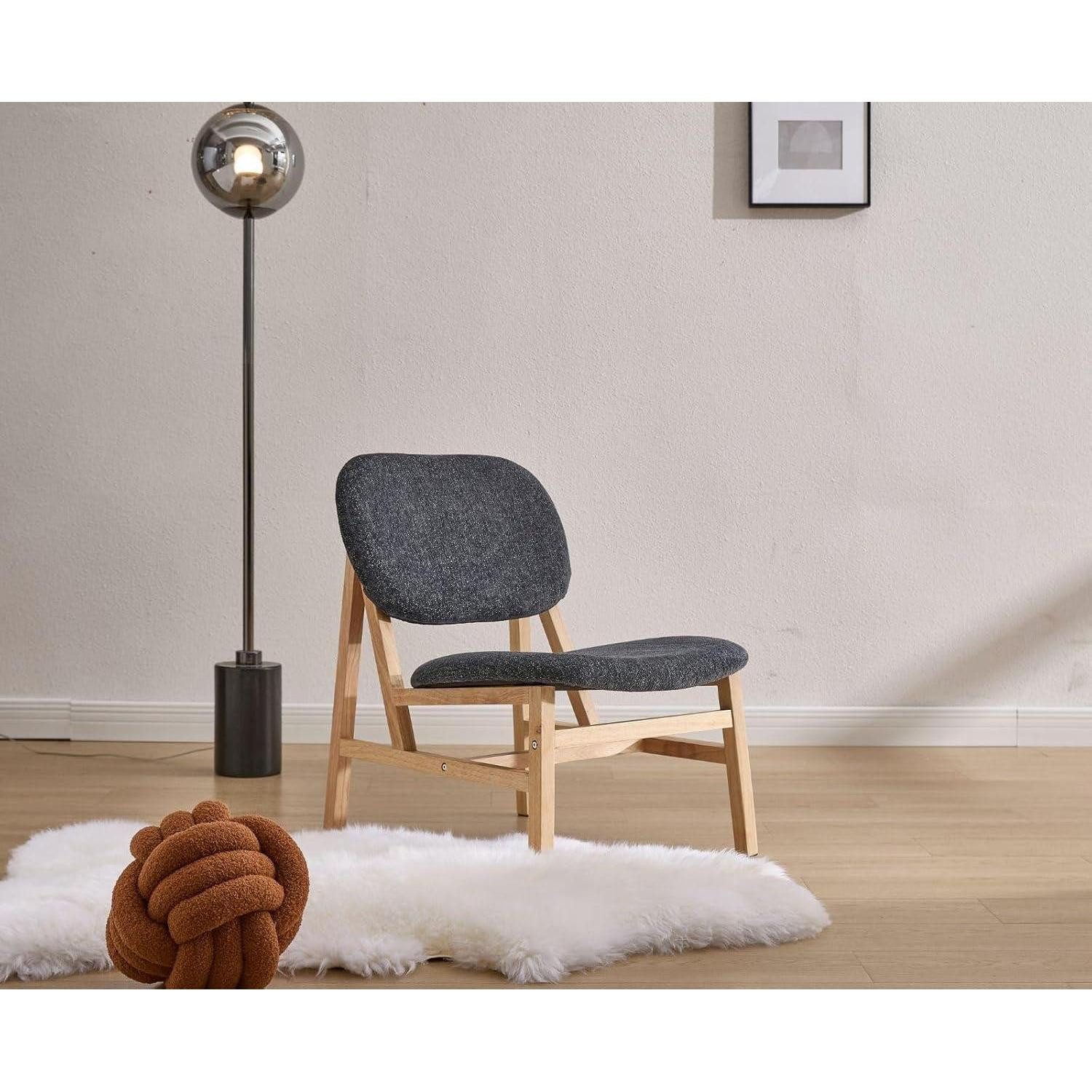 LuxusKollektion Loungesessel Loungesessel Armloser Chenille Holzbeine Wohnzimmer Grau