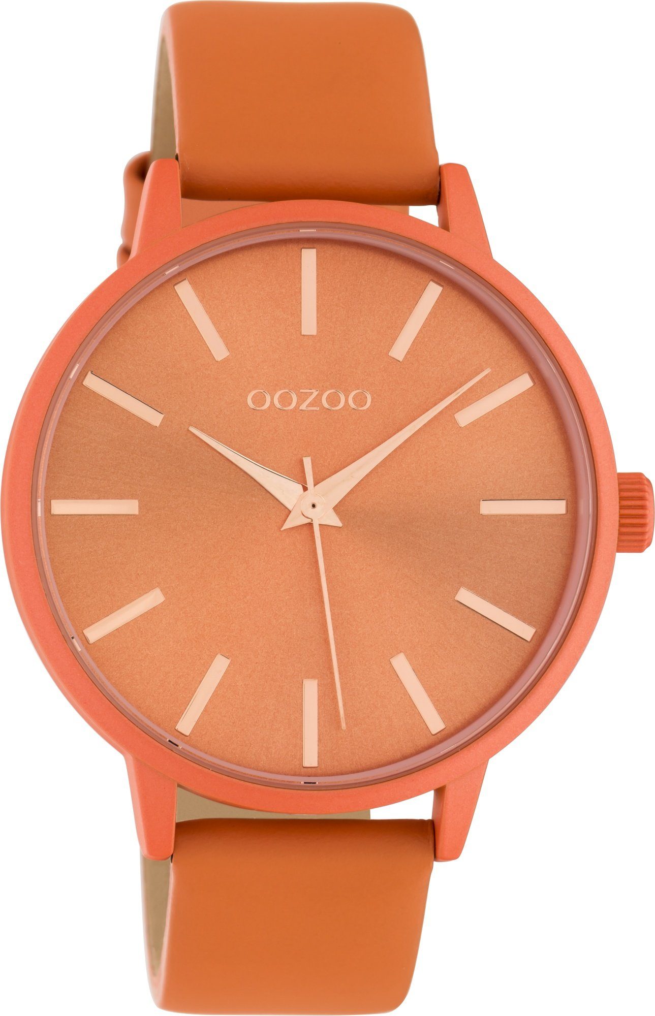 OOZOO Quarzuhr Damenuhr C10614 Armbanduhr Orangefarben Lederband 42 mm günstig online kaufen