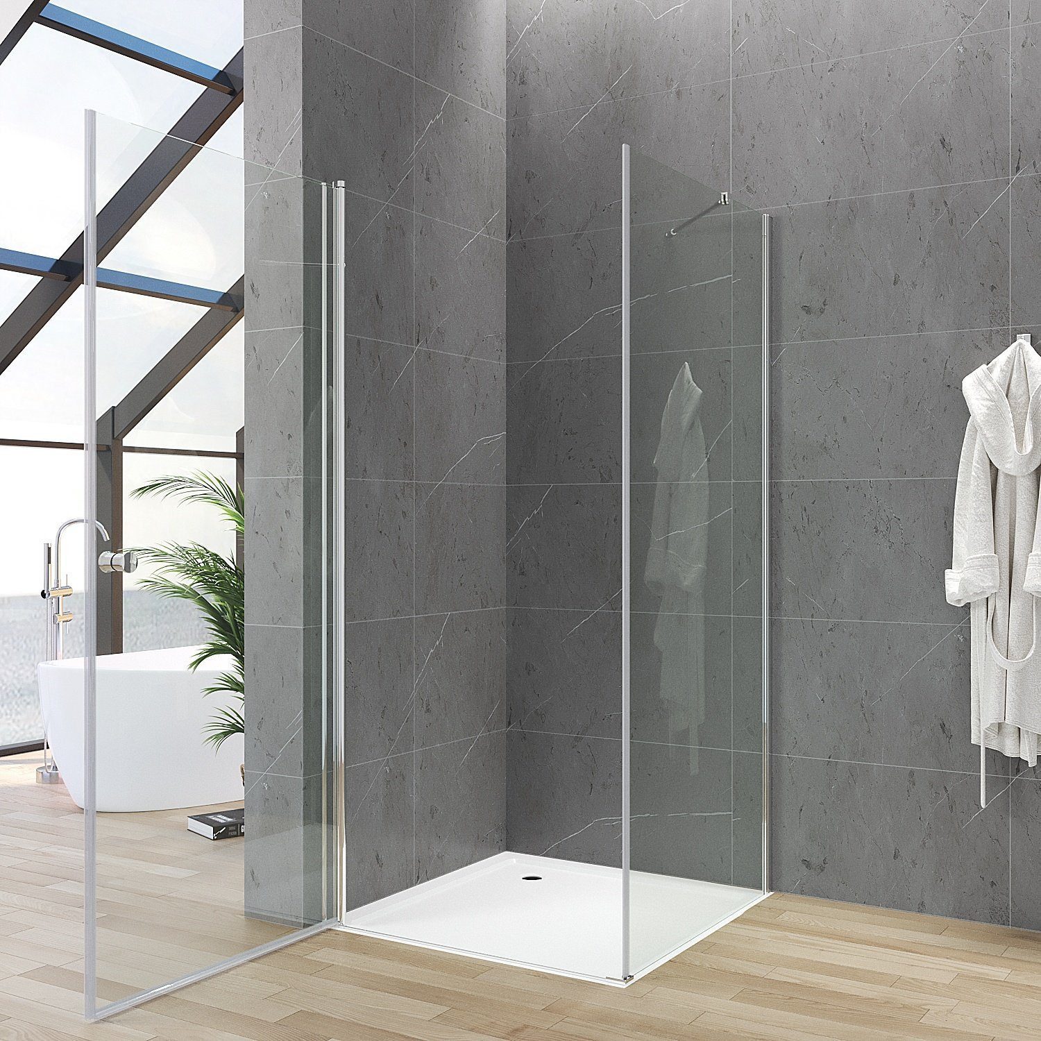 AQUABATOS Eckdusche Duschkabine Eckeinstieg Eckdusche Duschtür Drehtür Pendeltür, BxT: 85x80 cm, 5 mm ESG Sicherheitsglas, Schwingtür Duschwand Duschabtrennung Dusche 70x70 70x75 70x80 70x90 75x70 75x75 75x80 75x90 80x70 80x75 80x80 80x90 90x70 90x75 90x80 90x90 100x70 100x75 100x80 100x90 cm Höhe 187 cm, variabler Verstellbereich, Hebe/Senkmechanismus, Echtglas, rahmenlos, mit Festteil und Duschablage, barrierefrei