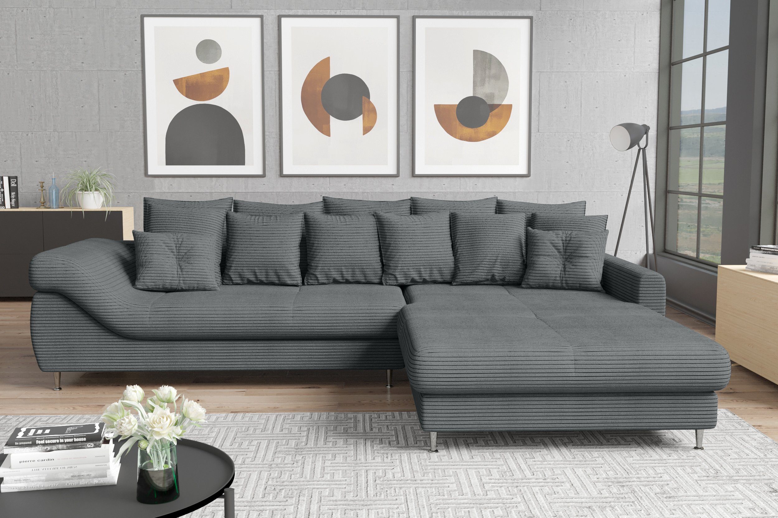 Stylefy Ecksofa Arthur, L-Form, Eckcouch, mane links oder rechts bestellbar, frei im Raum stellbar, inklusive Kissen, mit Steppung, Modern Design