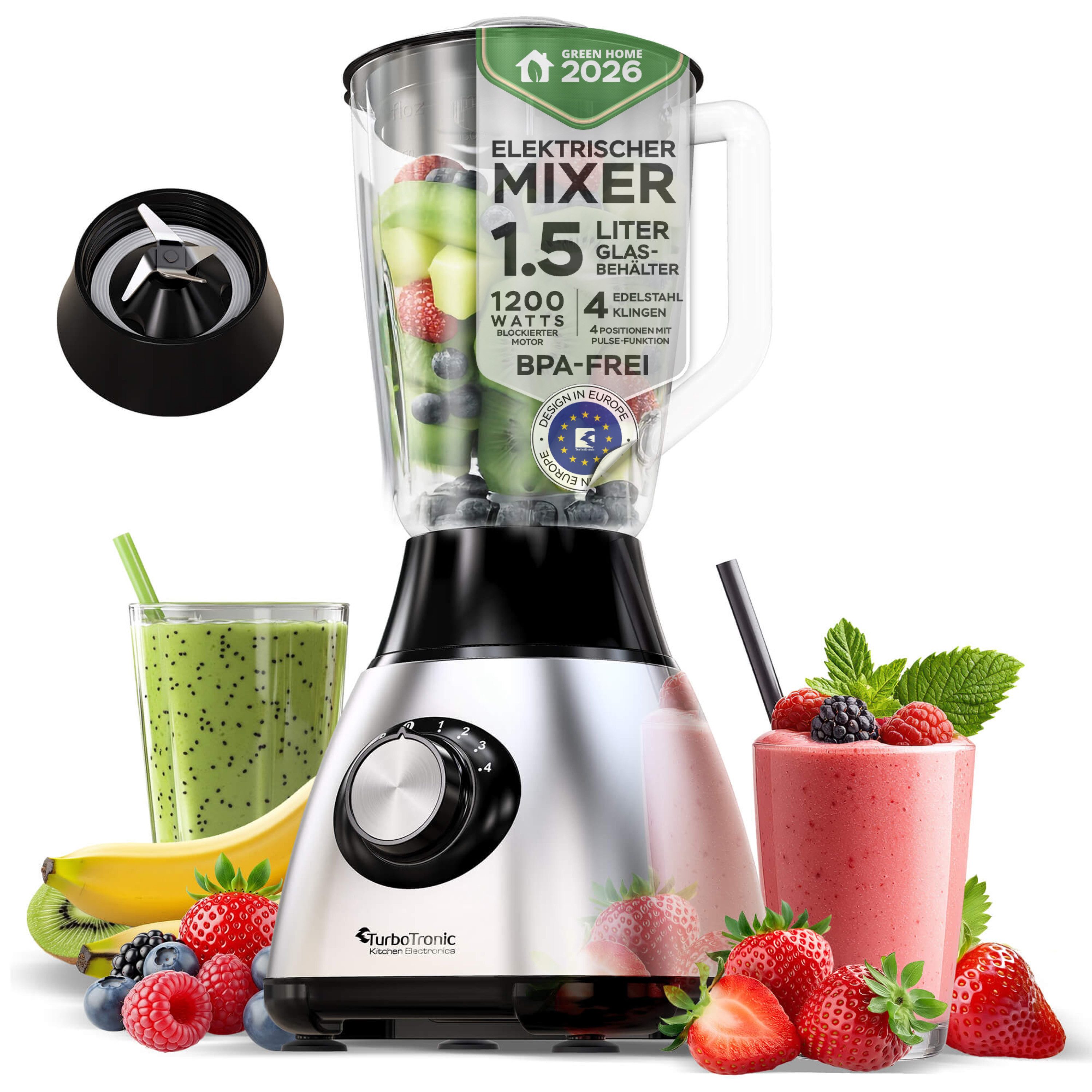 TurboTronic by Z-Line Standmixer BG5 Hochleistungsmixer 1,5L Glasbehälter