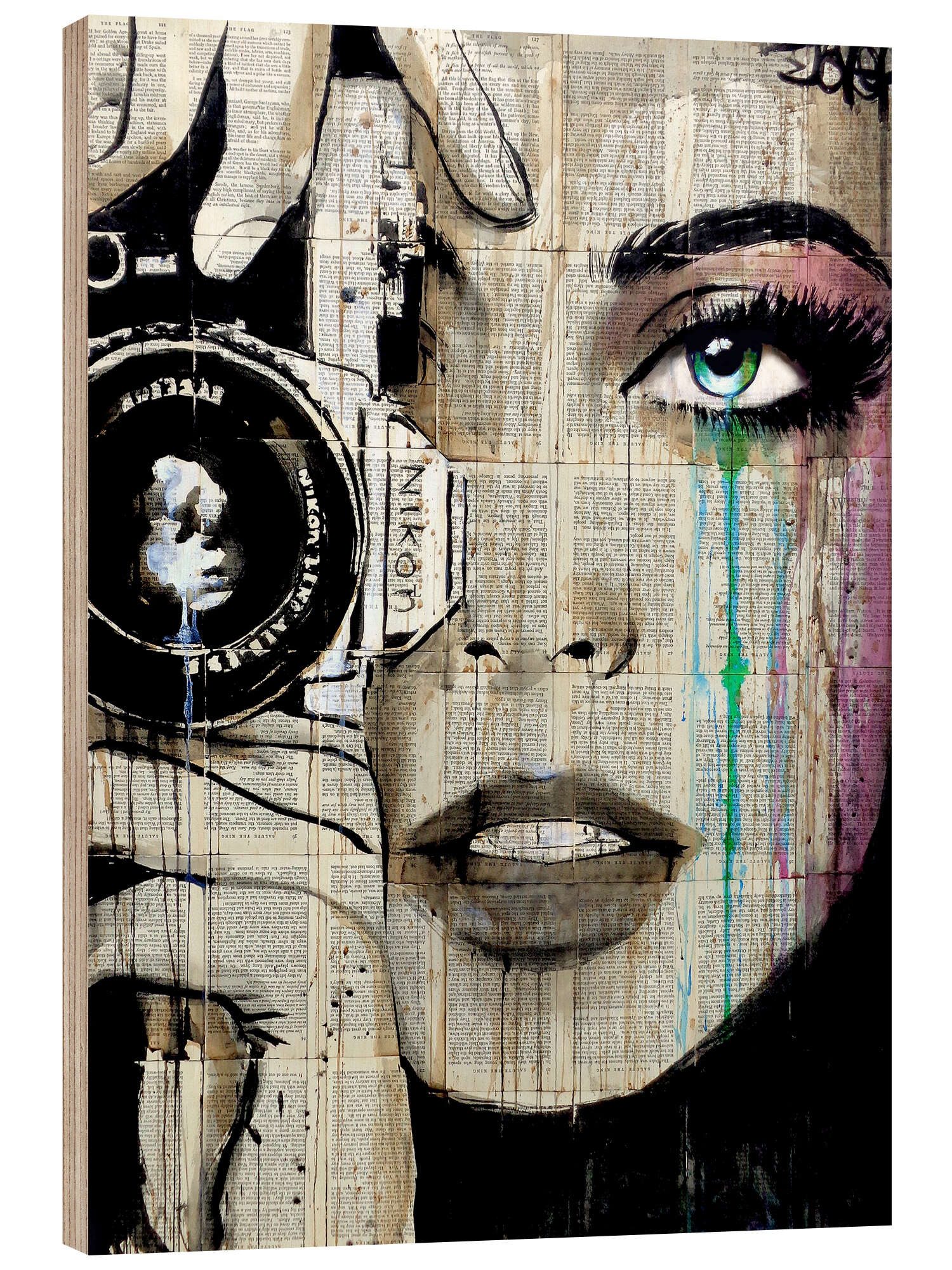 Posterlounge Holzbild Loui Jover, Zoom – Durch ihre Augen, Wohnzimmer Modern Illustration