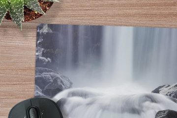 MuchoWow Gaming Mauspad Wasserfall - Steine - Natur (1-St), Mousepad mit Rutschfester Unterseite, Gaming, 40x40 cm, XXL, Großes