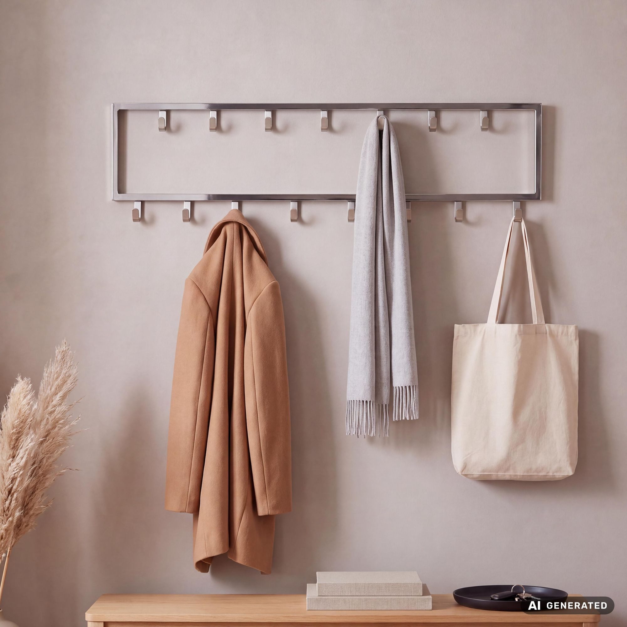FINEBUY Wandgarderobe FB30244 Garderobe Metall Stahl Silber Flur Hakenleiste Paneel (Flurgarderobe Modern, Garderobe Wand Stahl), Metall Silber 80x20x4 cm Hakenleiste Modern