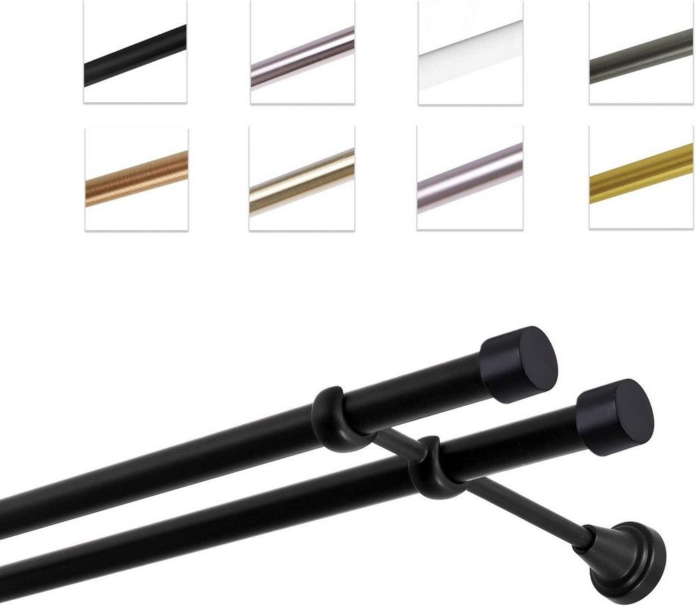 MDEKOR Gardinenstange Vorhangstange 19mm, 2-läufig, 2-läufig Wandmontage, 120 cm Schwarz Matt