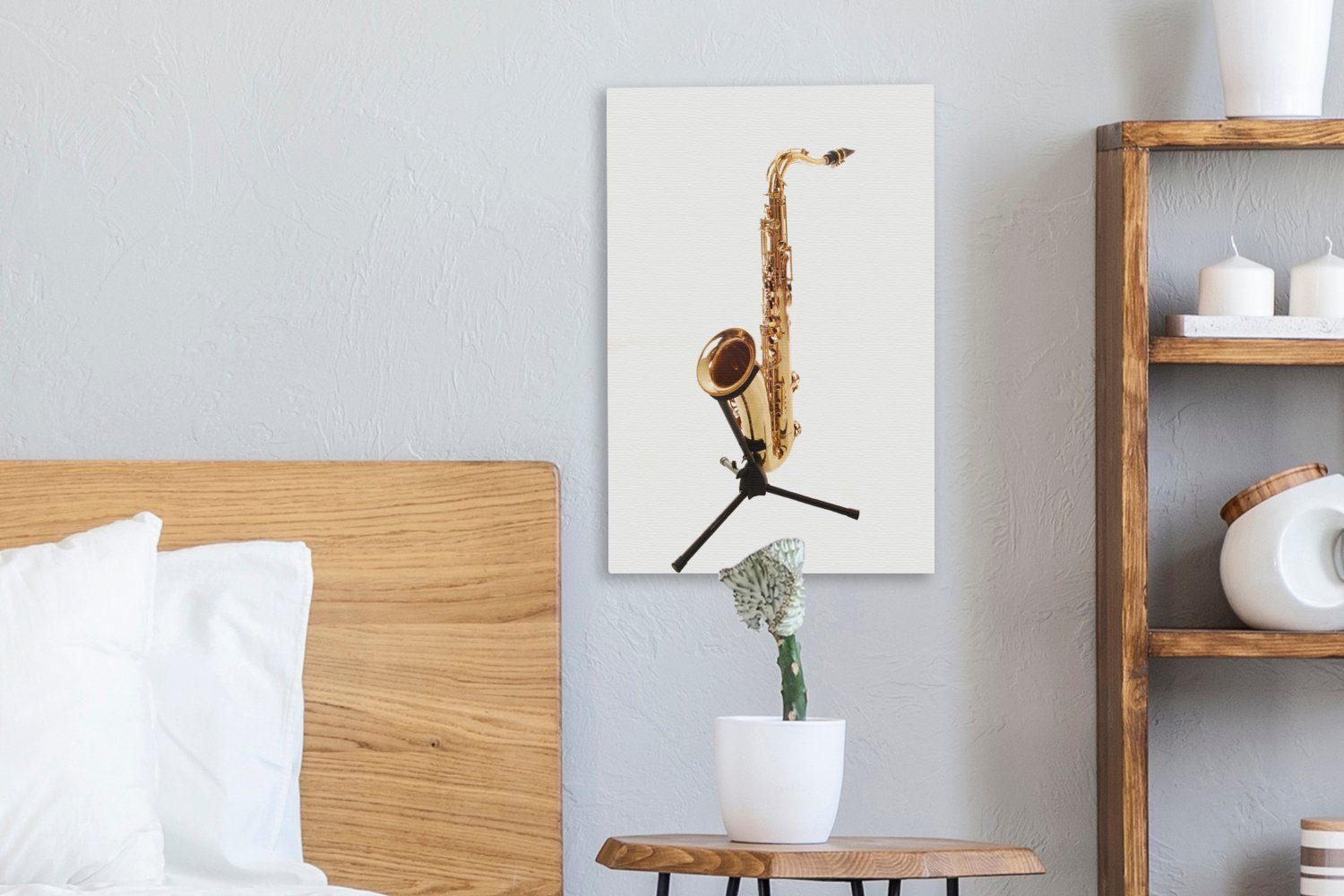 OneMillionCanvasses® Leinwandbild Saxophon auf schwarzen Gemälde, inkl. fertig bespannt St), einem Zackenaufhänger, cm Ständer, (1 20x30 Leinwandbild