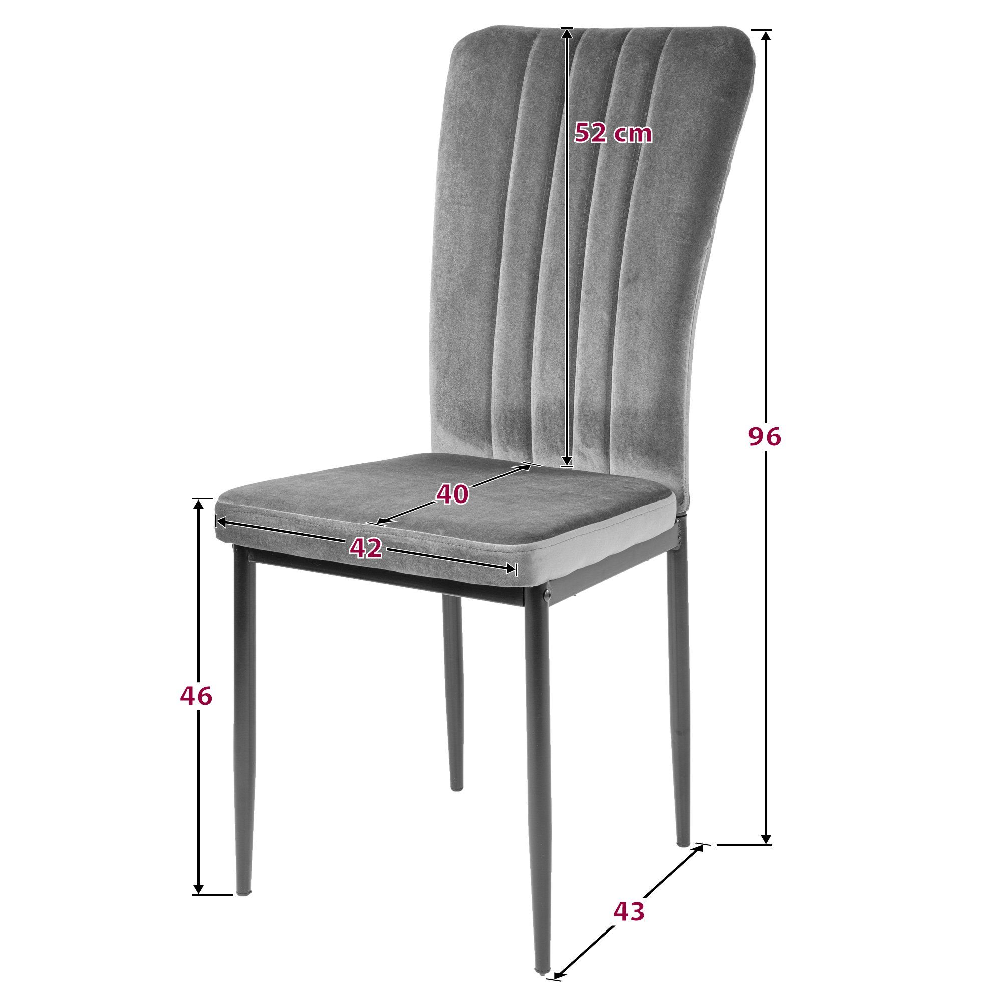 Albatros International Esszimmerstuhl Esszimmer Stühle 4 er Set MODENA, Stuhl Stühle Esszimmerstühle, Küche (6er Set, Grau, Samt Bezug), Küchenstuhl Küchenstühl – Bild 5 von 5