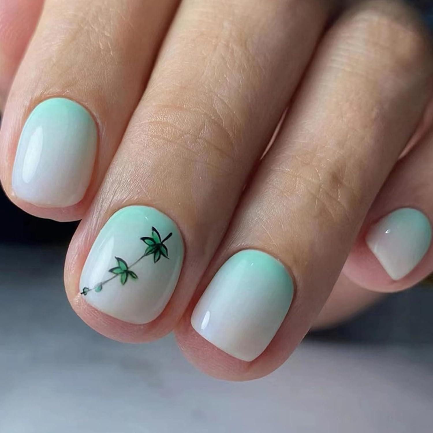 LuxusKollektion Искусственные ногти 24 Stück Grüne Blätter Kunstnägel für Frauen, Ballerina Acryl Nägel