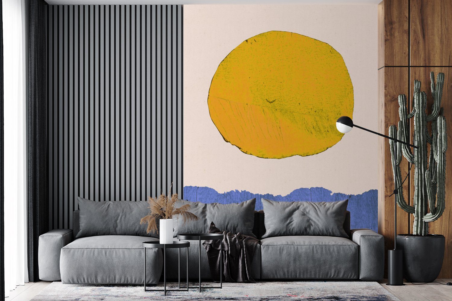 Wohnzimmer, - Fototapete Tapete bedruckt, für Sonne Wasser Matt, Blau MuchoWow Wandtapete (4 Abstrakt, - Montagefertig Vinyl St), Gelb - -
