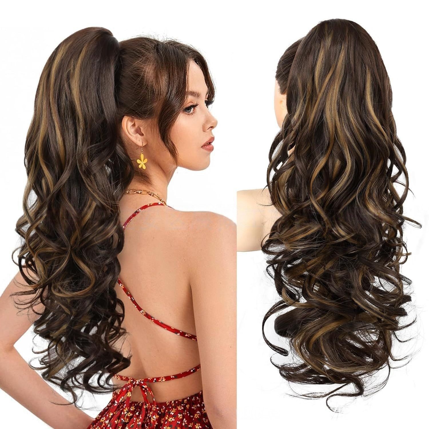 Zaewry Haarspange 60 cm Lange Lockige Wellige Clip in Pferdeschwanz Haarverlängerungen