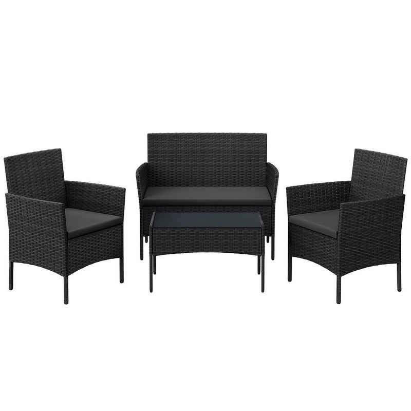 SONGMICS Gartenlounge-Set, (4-tlg), 1 Tisch, 1 Sofa und 2 Stühle, mit Kissen