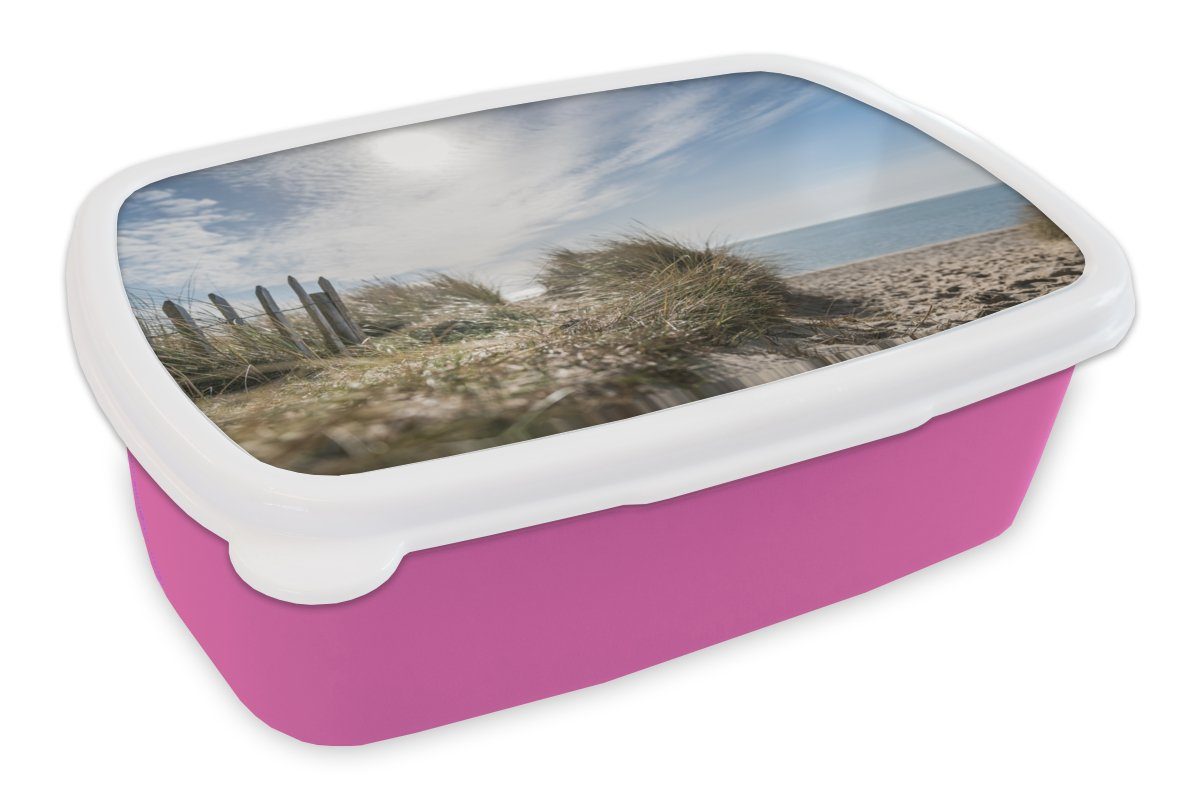 MuchoWow Lunchbox Sonne - Wolken - Strand, Kunststoff, (2-tlg), Brotbox für Erwachsene, Brotdose Kinder, Snackbox, Mädchen, Kunststoff rosa