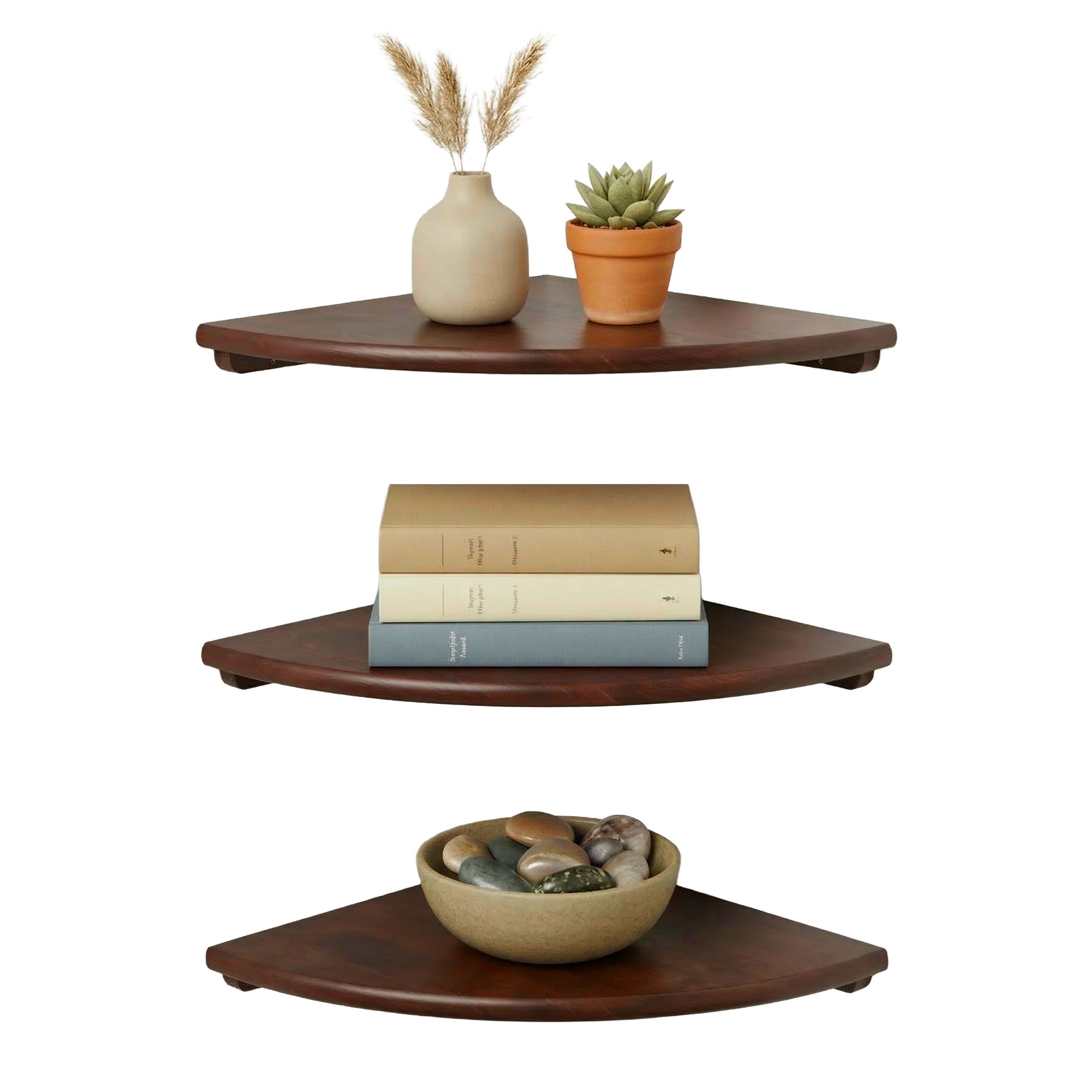 relaxdays Eckregal Wand Walnussholz, dunkelbraun, 18 cm