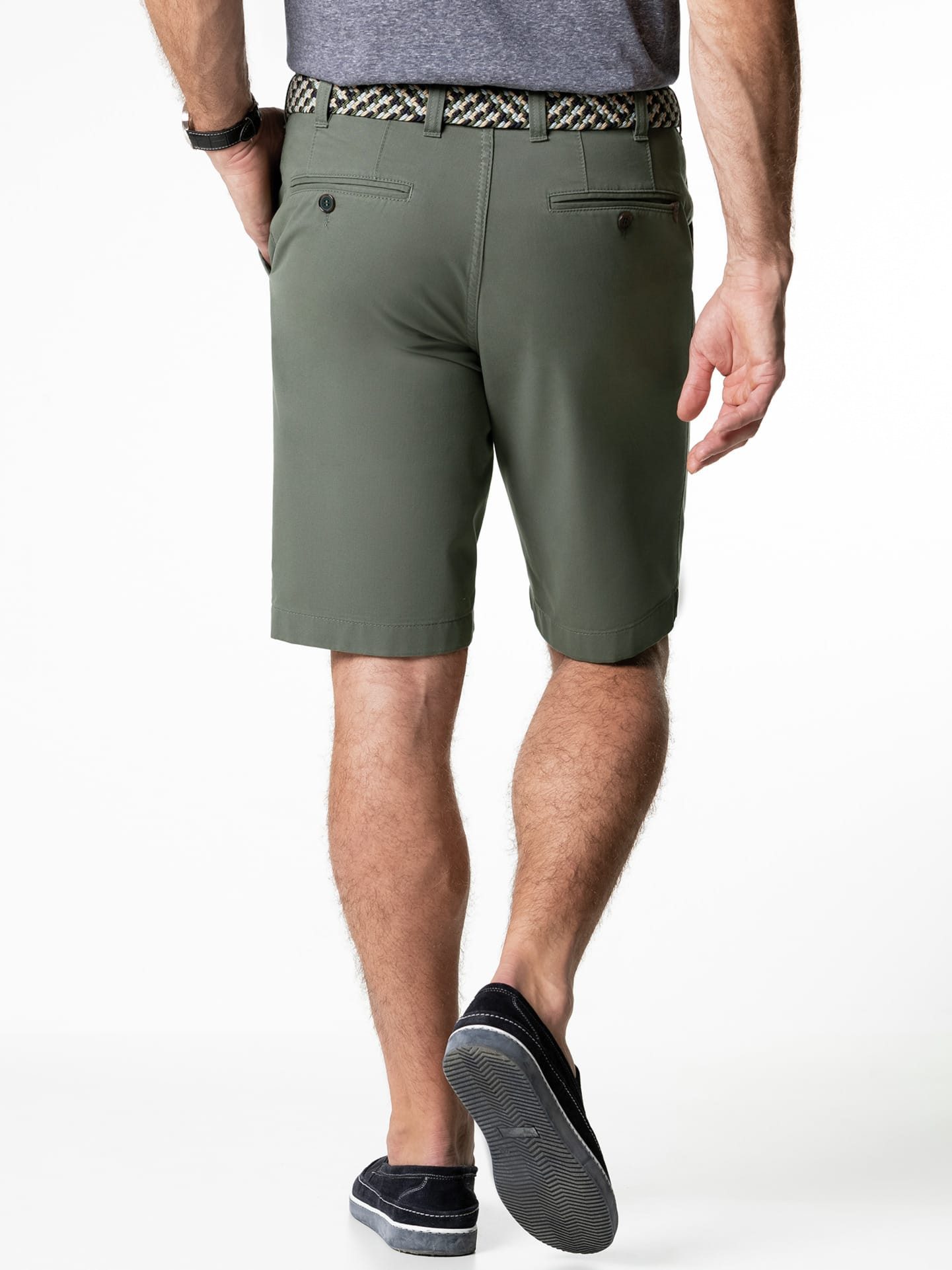 Walbusch Bermudas Herren Stretchbund Bermudas Regular Fit bügelfrei mit Flechtgürtel Comfort-Bund (ca. 6 cm Dehnreserve), Hemdenstopper, Sicherheitstasche