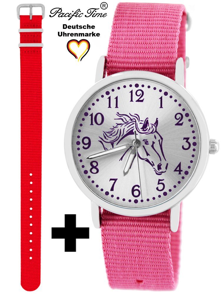 Pacific Time Quarzuhr Set Kinder Armbanduhr Pferd violett Wechselarmband, Mix und Match Design - Gratis Versand rot und rosa