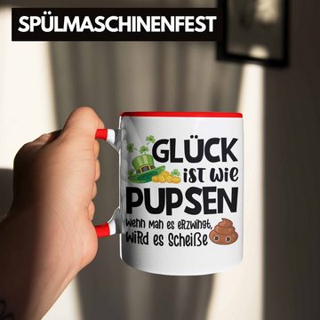 Trendation Tasse Trendation - Glück Ist Wie Pupsen Tassen Tasse Becher Kaffeetasse Lustig Spruch Geschenk Frauen Männer