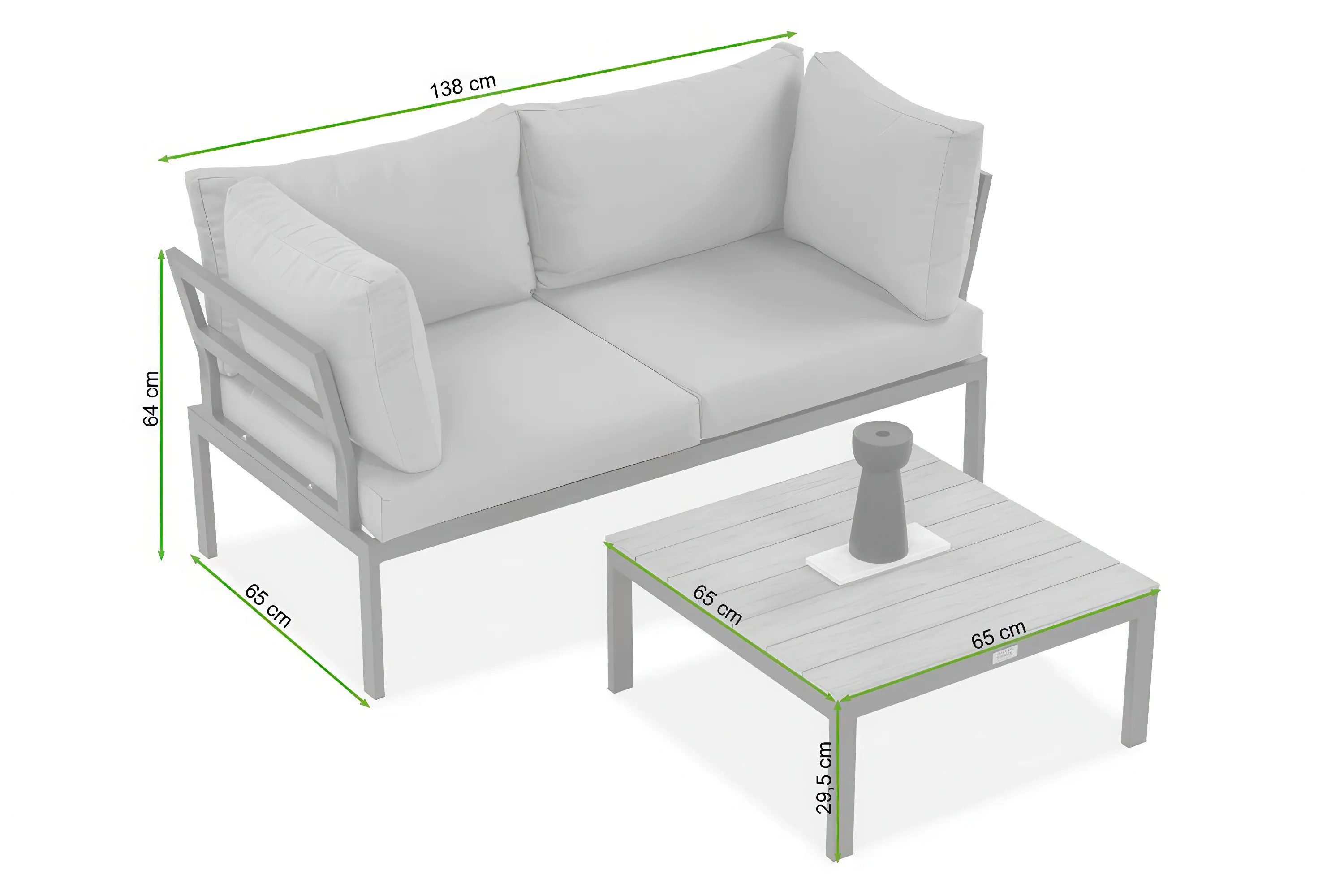 Focus Garden Gartenlounge-Set "JAVA" Ecksofa 2-Sitzer, mit Tisch, Kompakt - Klein, Outdoor, (2-tlg), Modular, Grau / Schwarz, verzinkter Stahl, Gartenmöbel-Set, Balkon