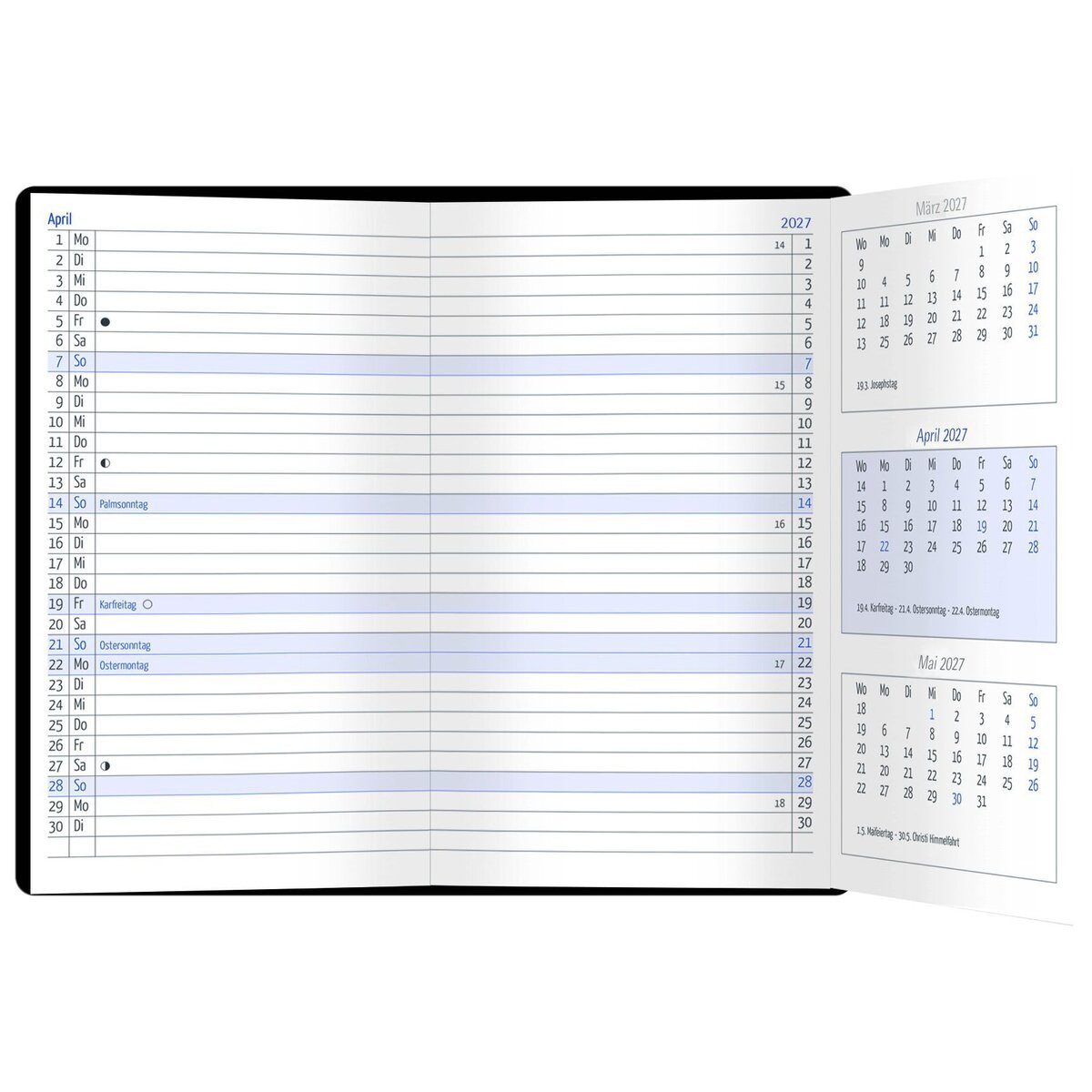 GÜSS Kalender Taschenkalender Taschenkalender Trio-Timer 9,5x16cm schwarz 2027