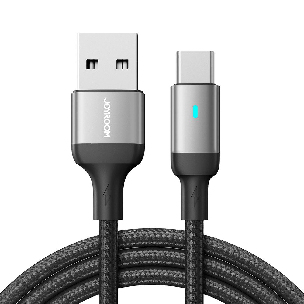 JOYROOM Ladekabel Datenkabel Nylonkabel USB-Kabel, USB-A, USB-C (120.0 cm), Nylongeflecht, 3 A, LED-Anzeige, Aluminium