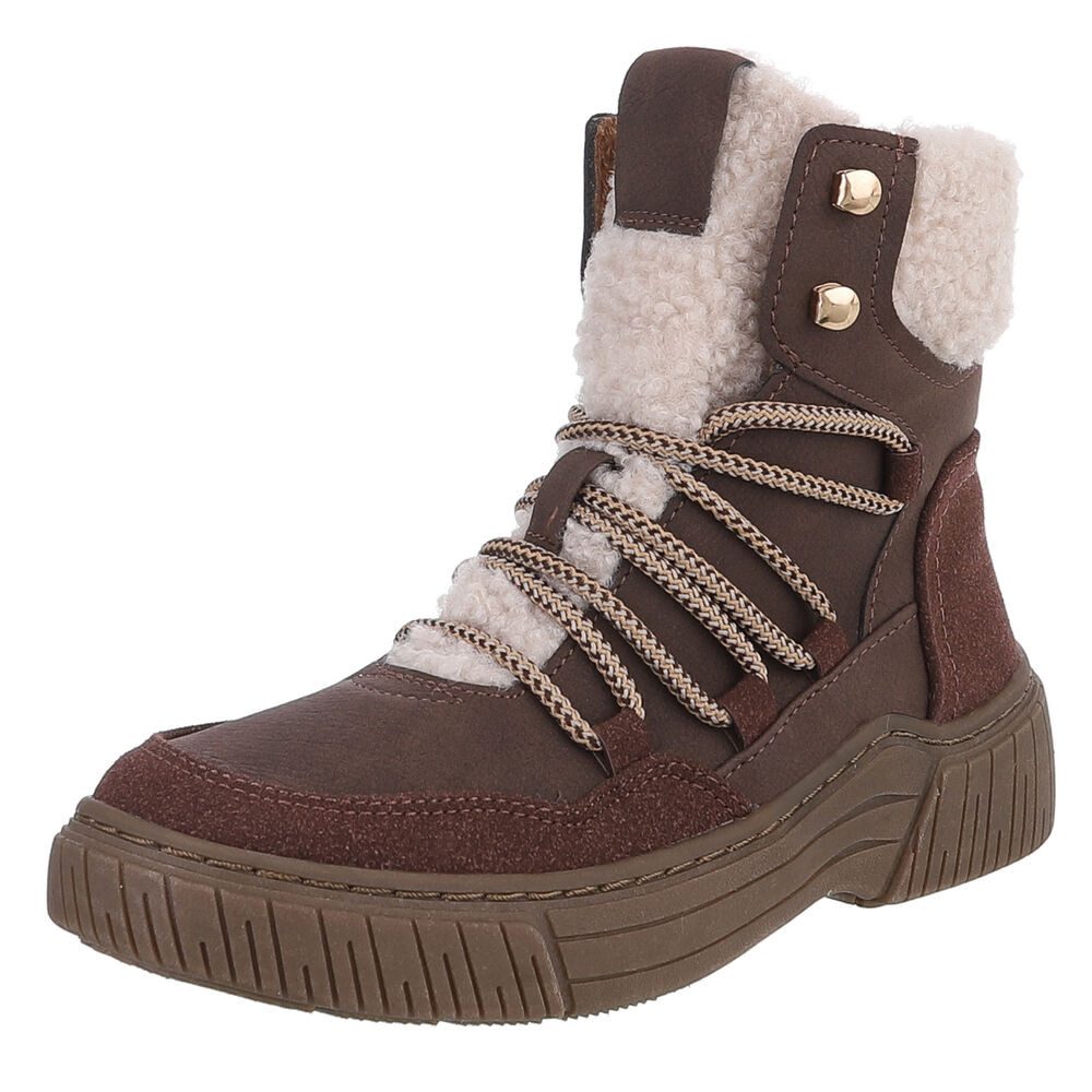 Ital-Design Modischer Halbschuh mit Schnürung und Innenfutter für Damen Stiefelette (90598787) Flach Plateaustiefeletten in Braun
