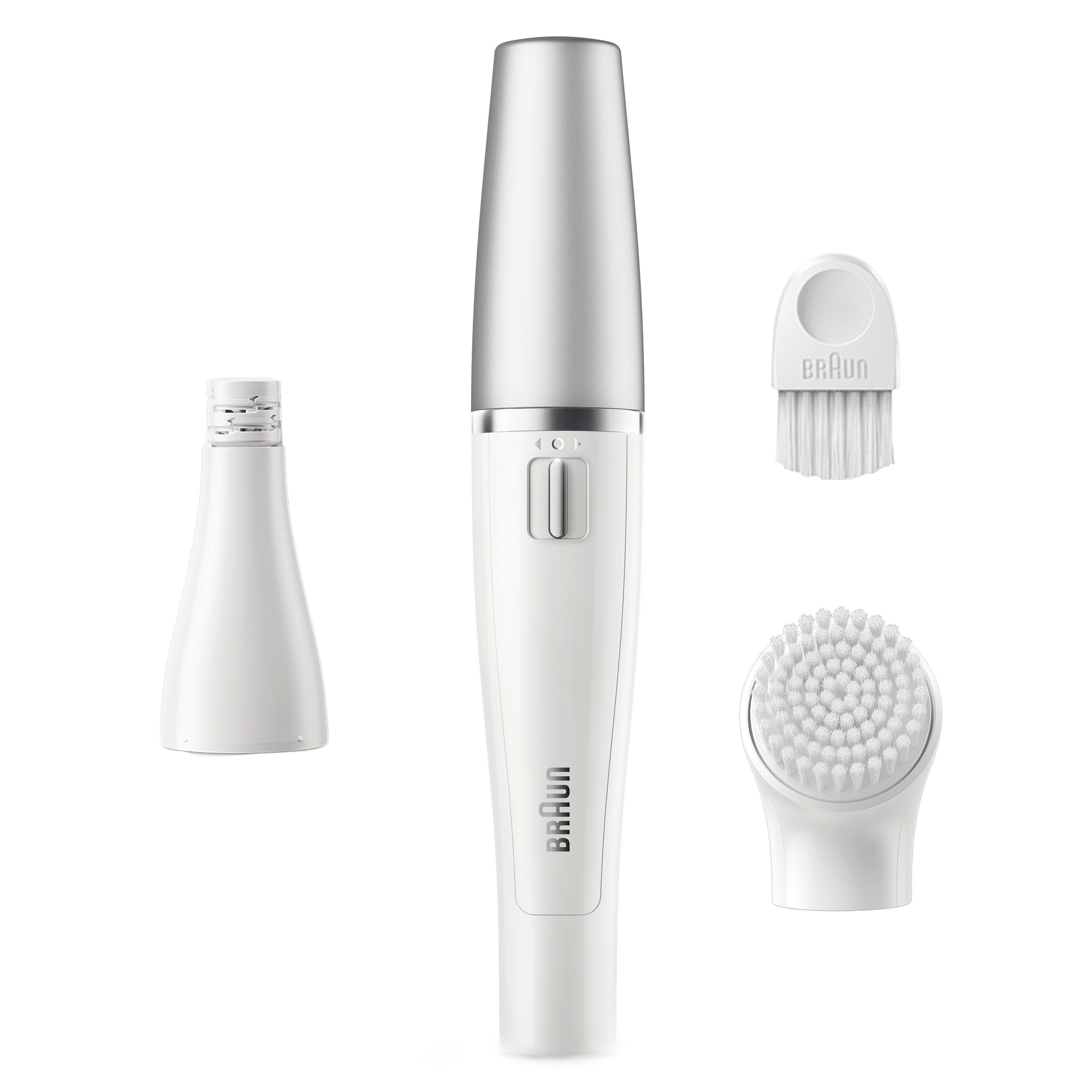 Braun Elektrische Gesichtsreinigungsbürste SE810, FaceSpa Gesichtsepilierer & Reinigungssystem, + 1 Extra, Weiß/Silber