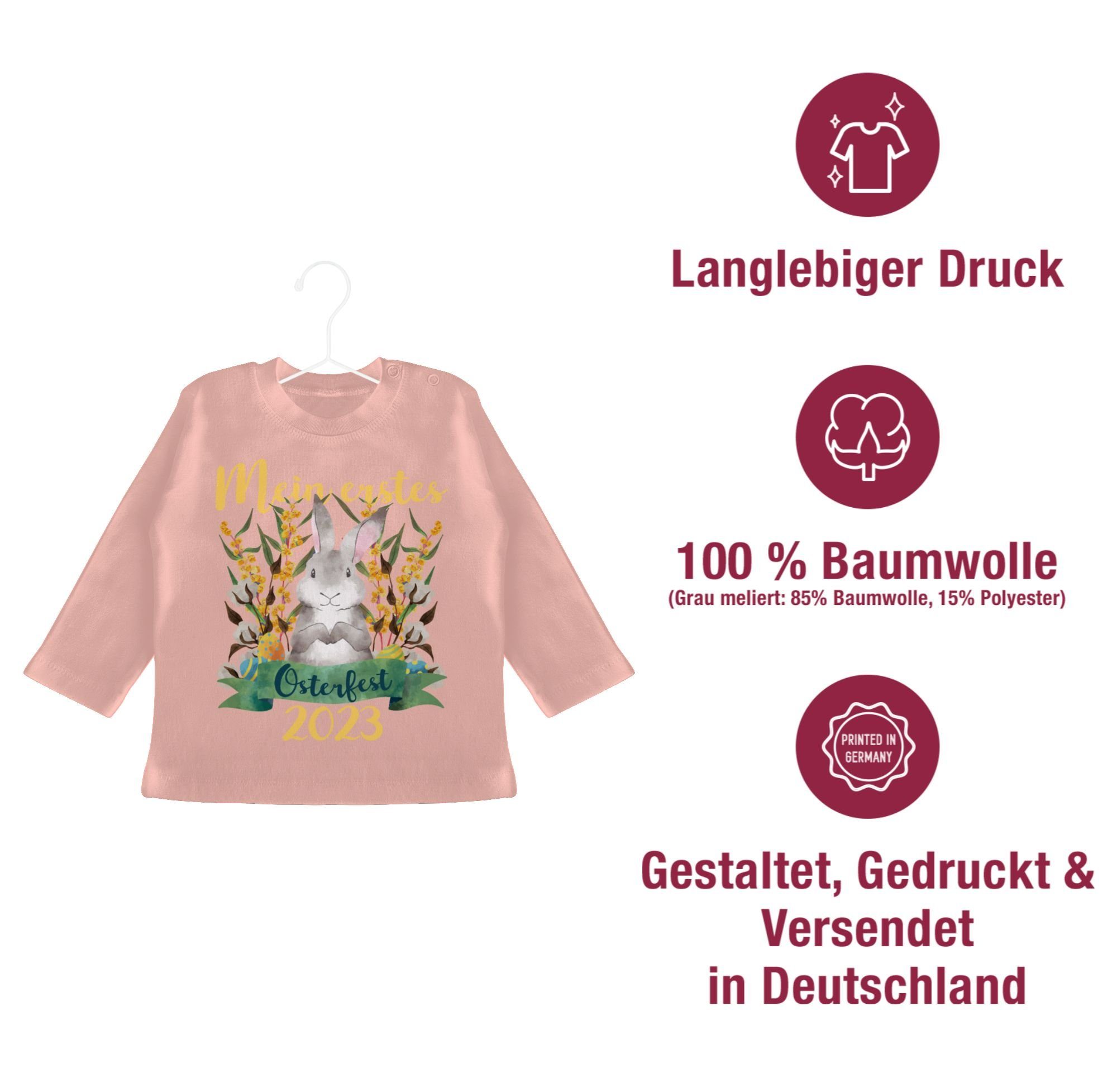 T-Shirt 2023 3 erstes - Ostergeschenke Osterfest Babyrosa grün Mein Shirtracer