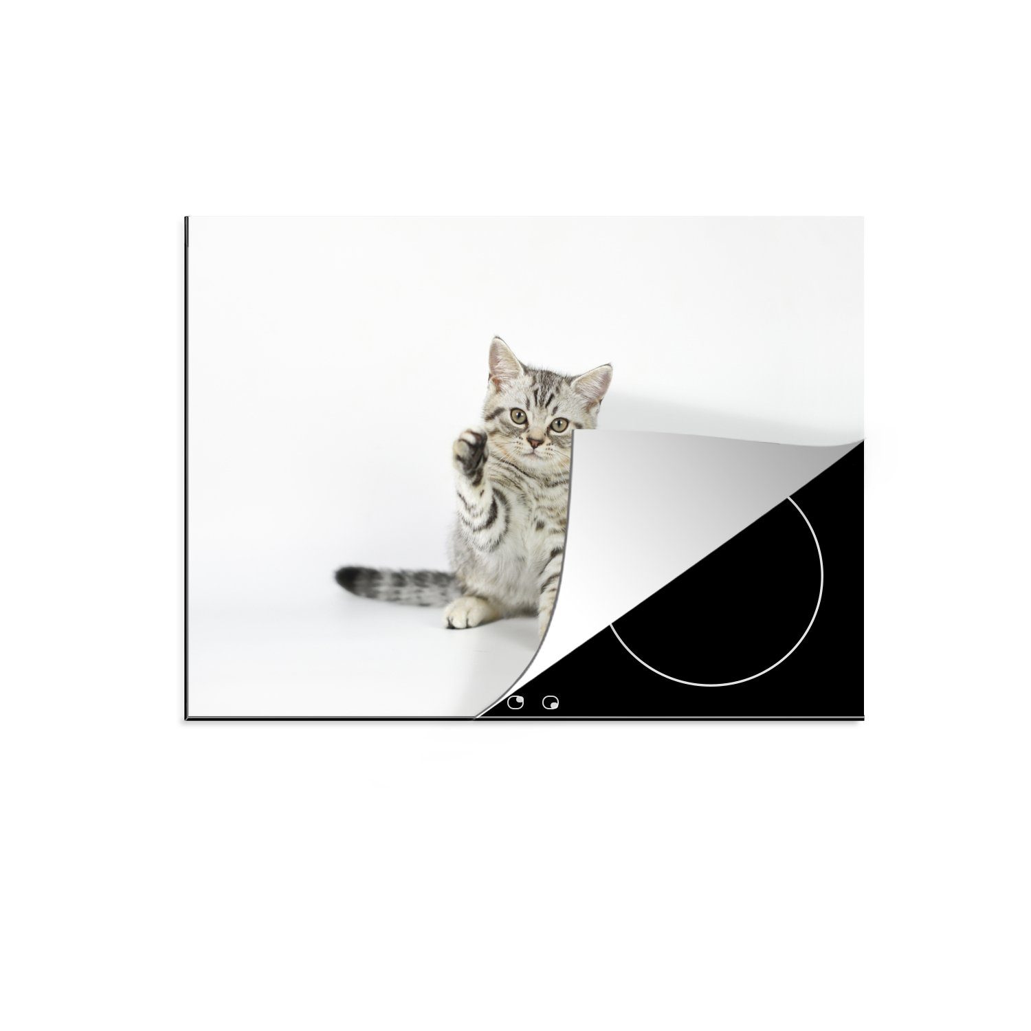 MuchoWow Herdblende-/Abdeckplatte Kätzchen mit Pfote, Vinyl, (1 tlg), 70x52 cm, Mobile Arbeitsfläche nutzbar, Ceranfeldabdeckung