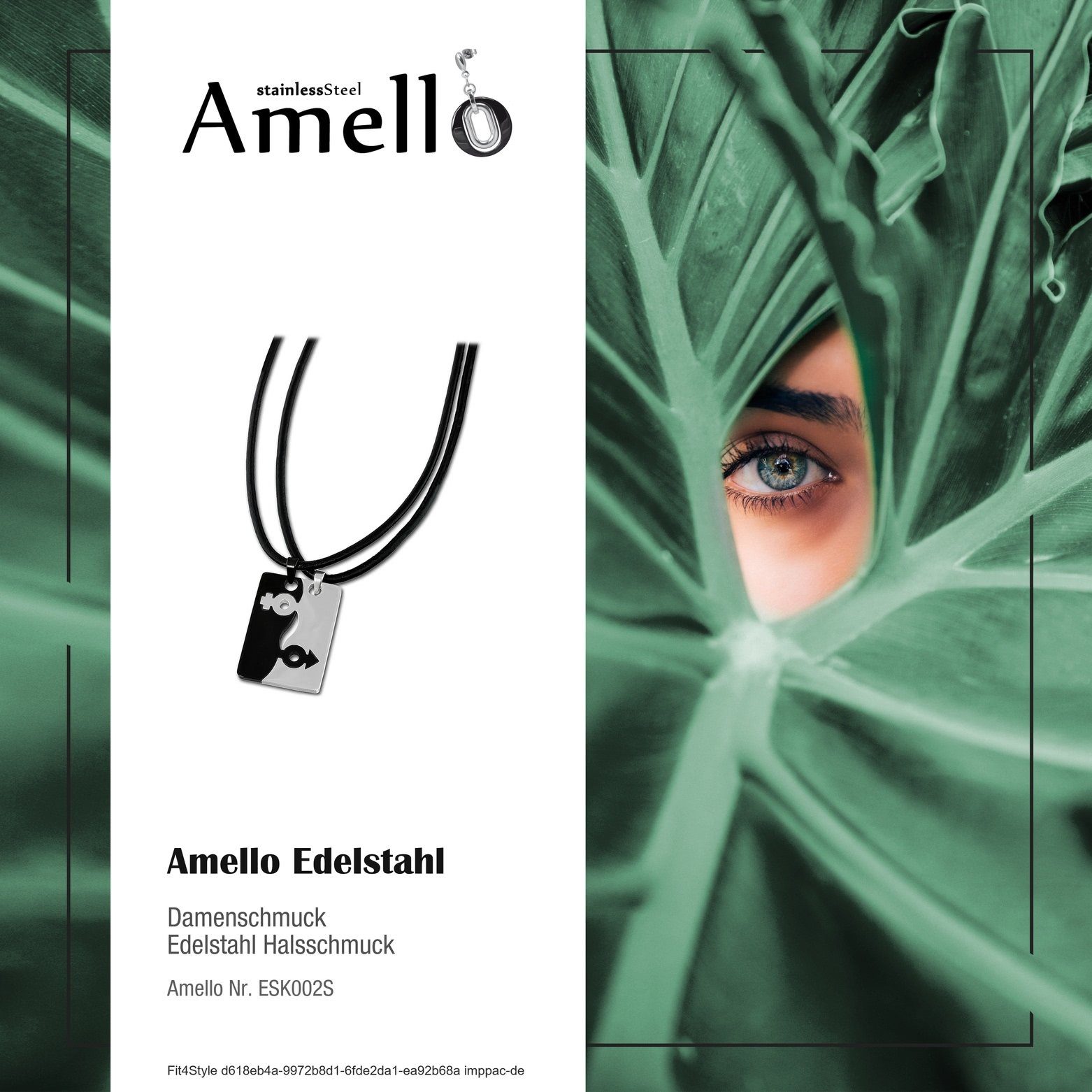 + Verlängerung, 50cm Damen-Halskette Edelstahl Halskette Amello (Halskette), schwarz (Stainl ca. silber Edelstahlkette Amello 5cm glitzer (Sexus)
