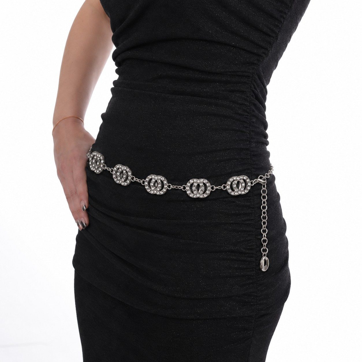 Cassandra Accessoires Kettengürtel Damen Silber Taillenkette Hüftkette mit funkelnden Straßsteinen