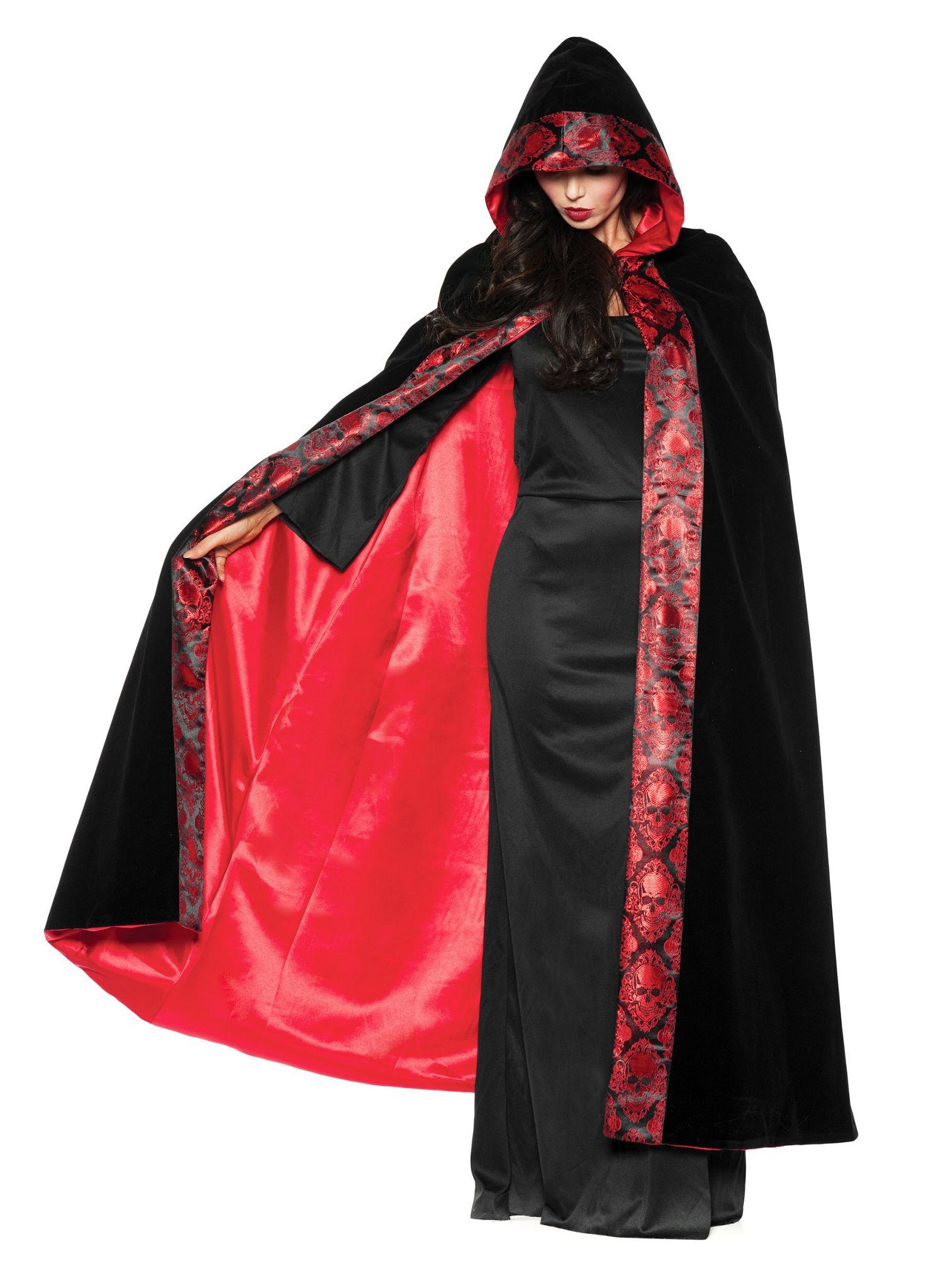 Umhang Totenkopf Samtumhang schwarz-rot