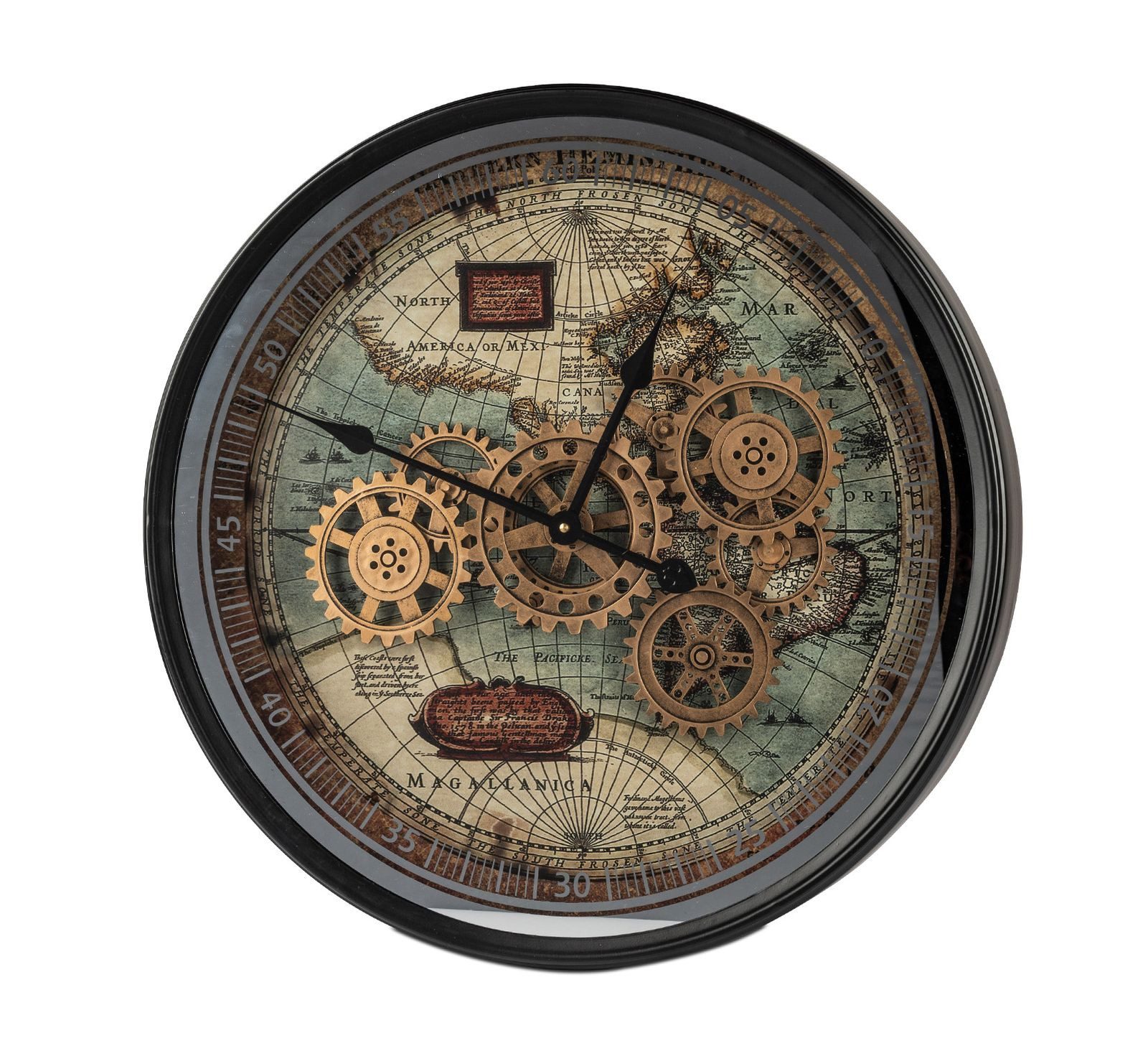formano Wanduhr XXL Weltkarte 58cm Metall Uhr bewegliche Zahnrädern Modern günstig online kaufen