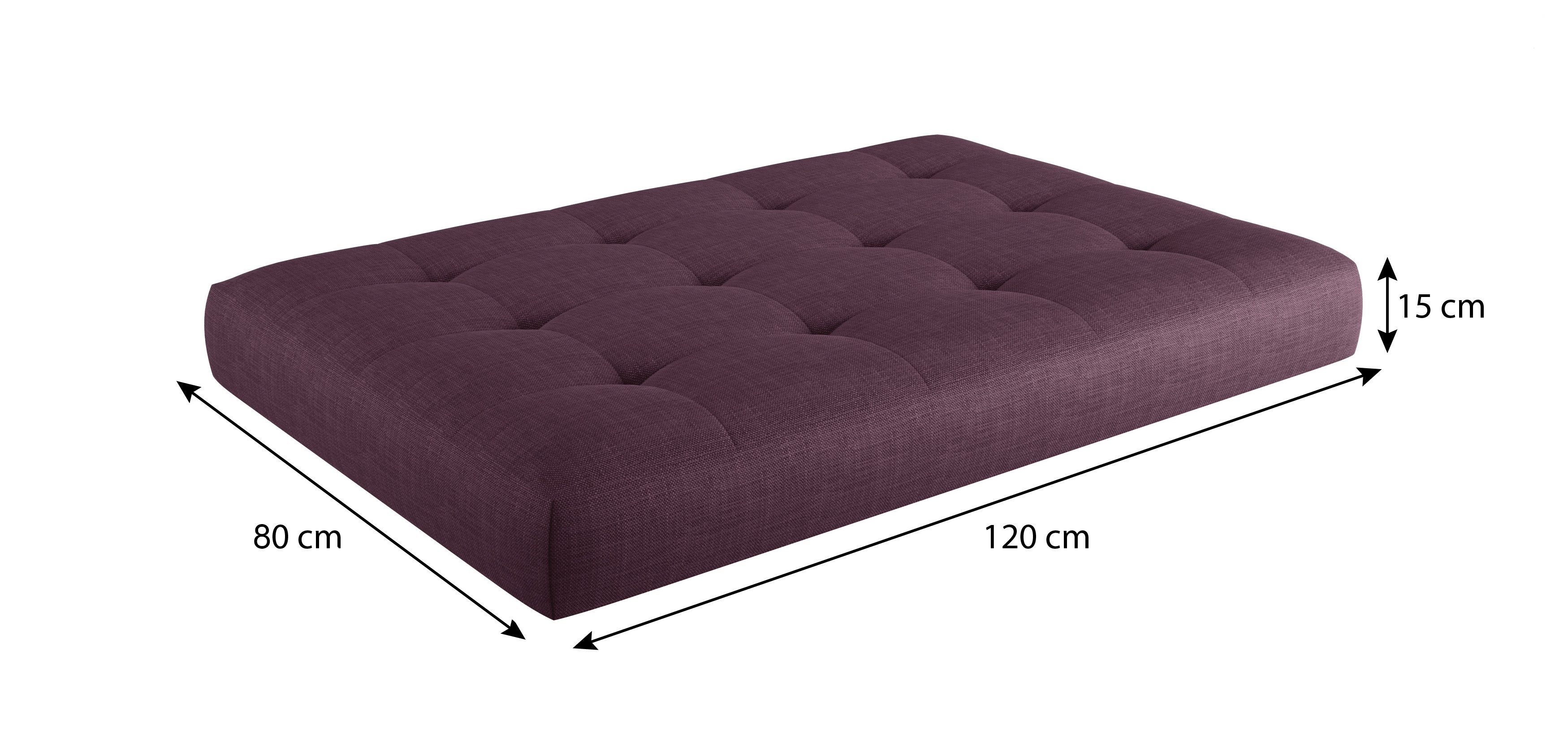 120x80x15cm, gesteppt sunnypillow Palettenkissen Violett Sitzkissen Sitzkissen