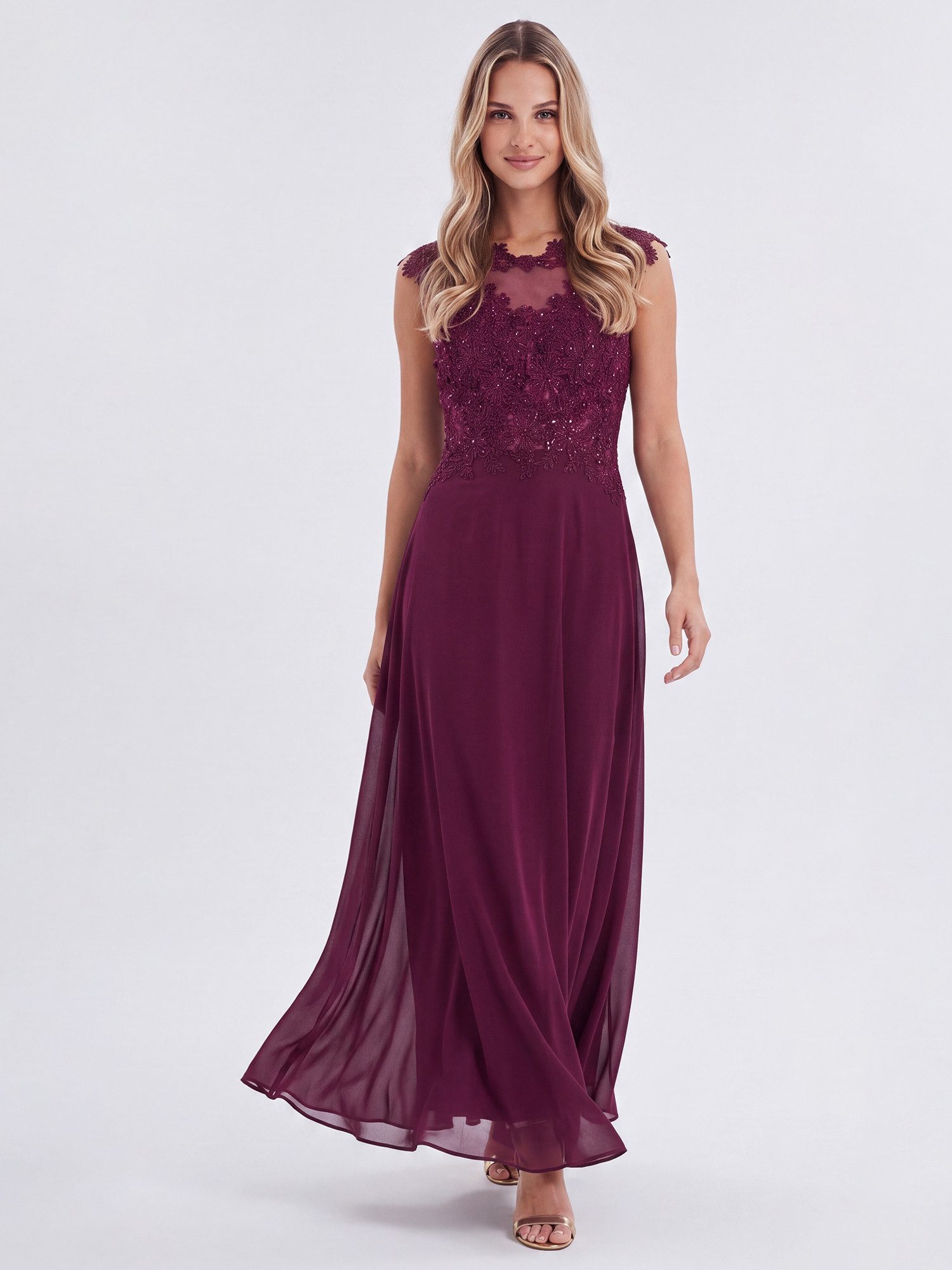Apart Abendkleid mit floraler Spitze und fließendem Rock