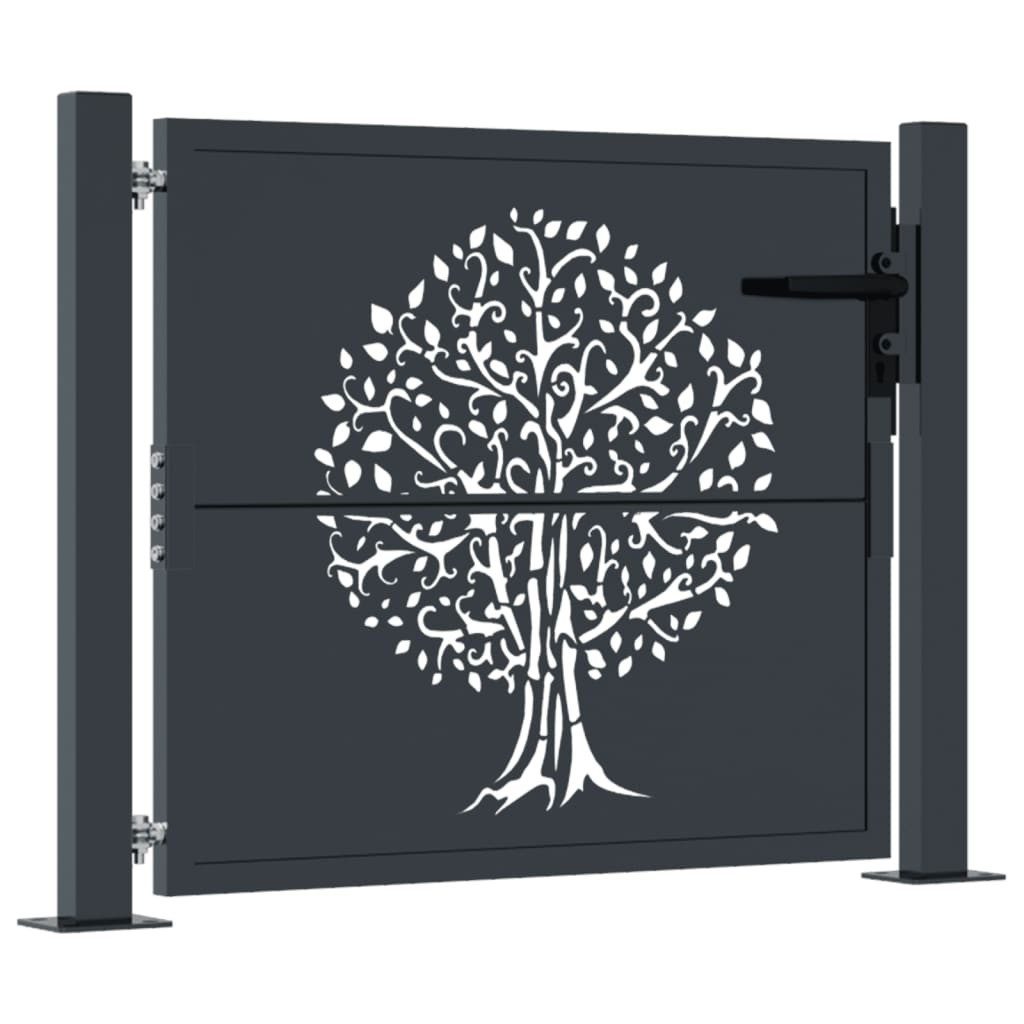 Gartentor 100 x 75 cm Gartentor Anthrazit 105x80 cm Stahl Baum-Design Abschließb