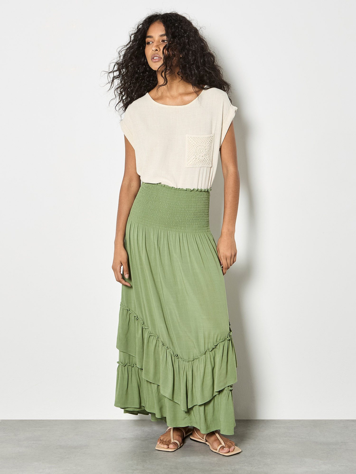 Apricot Midikleid Bandeau-Midikleid mit Smokdetails