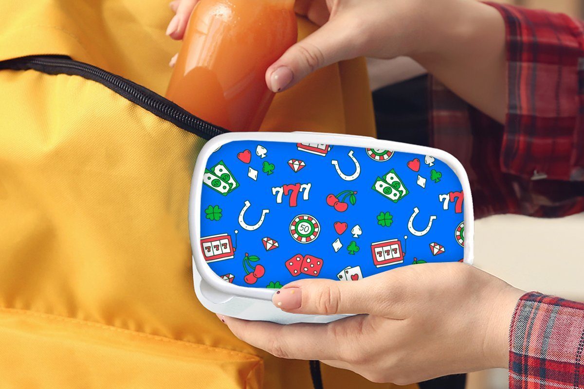 MuchoWow Lunchbox Kassetten - - weiß für Kinder Erwachsene, und Poker, Jungs - (2-tlg), Mädchen Kunststoff, für Spielautomat Brotdose, und Brotbox Casino