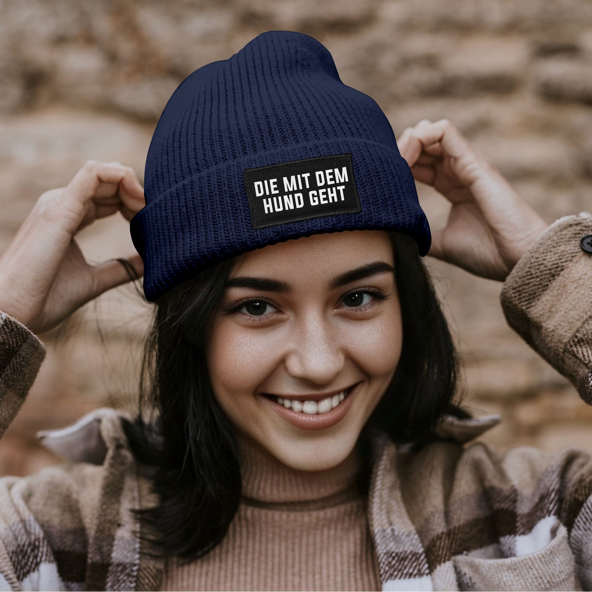 MoonWorks Strickmütze Damen Beanie mit Patch günstig online kaufen