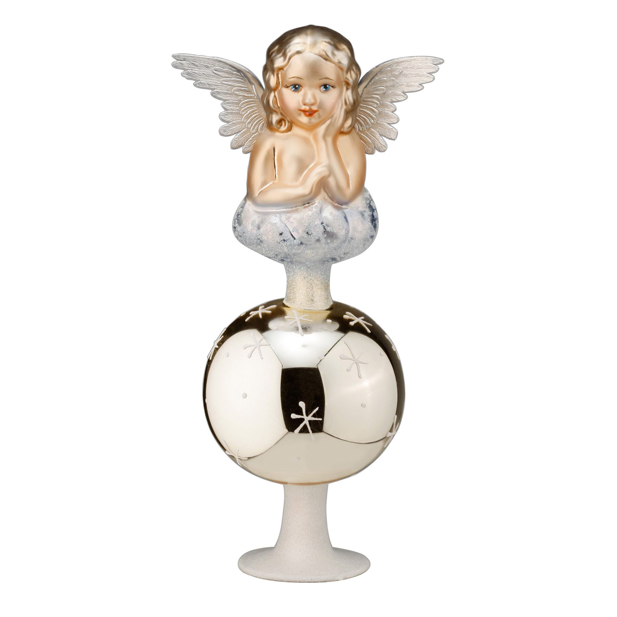 INGE-GLAS® Christbaumspitze, Christbaumspitze mit Engel Figur Glas 22cm champagner, 1 Stück