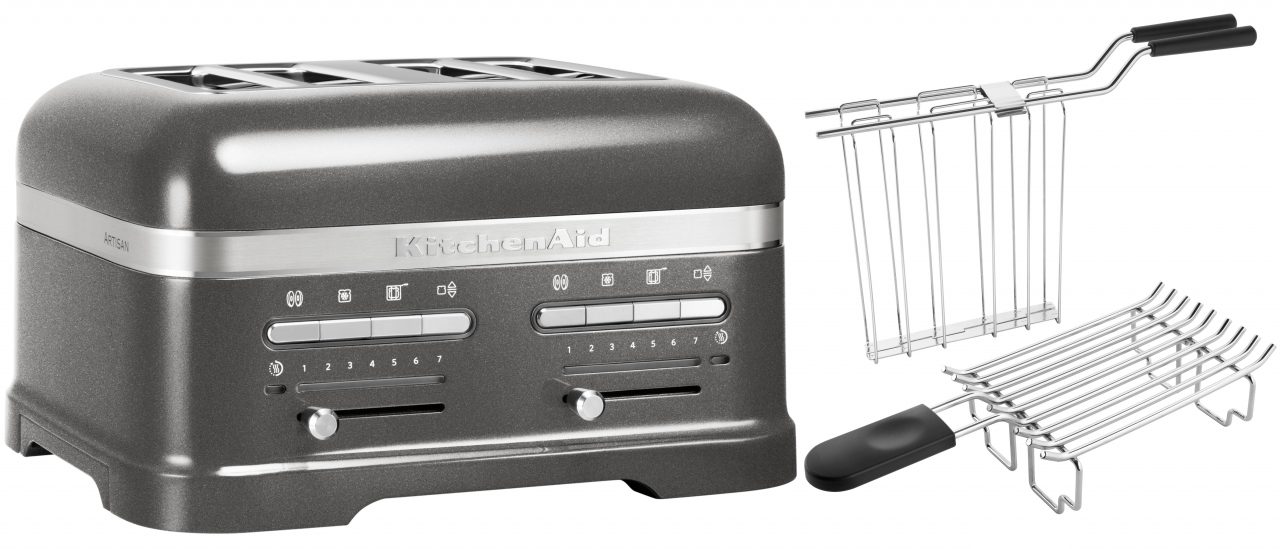 KitchenAid Toaster KitchenAid Paket 1, 4-Scheiben Toaster Artisan 5KMT4205 Medaillon Silber