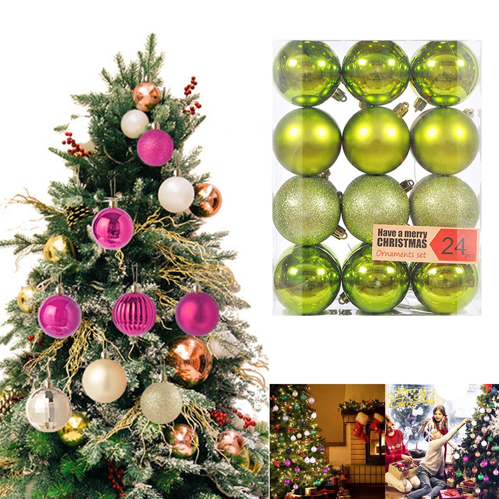 Rutaqian Weihnachtsbaumkugel 24 Stück Weihnachtskugeln - 6cm Christbaumkugeln, Weihnachtsdeko, Weihnachtsfeier Weihnachts Schmuck Grasgrün