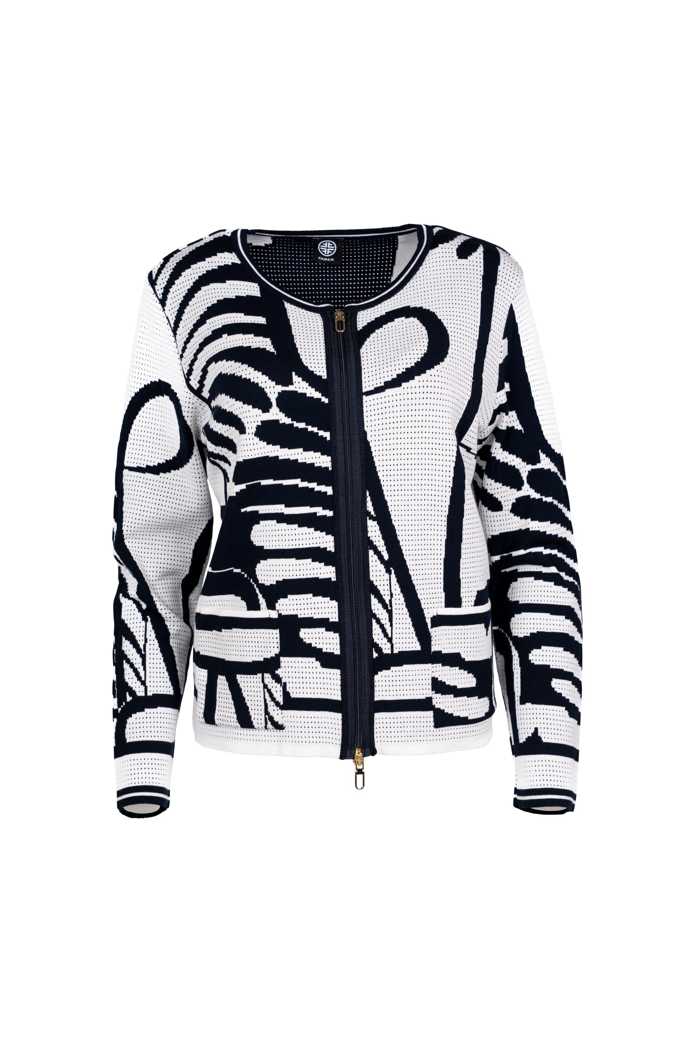 Faber Strickjacke Zipjacke mit Ajour-Jacquard-Muster Ajour-Jacquard-Muster