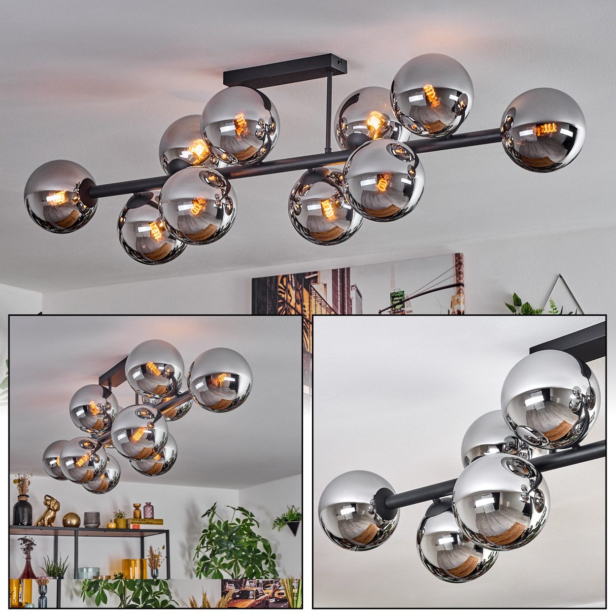 hofstein Deckenleuchte 10-flammige Deckenlampe aus Metall/Glas in Schwarz/C günstig online kaufen