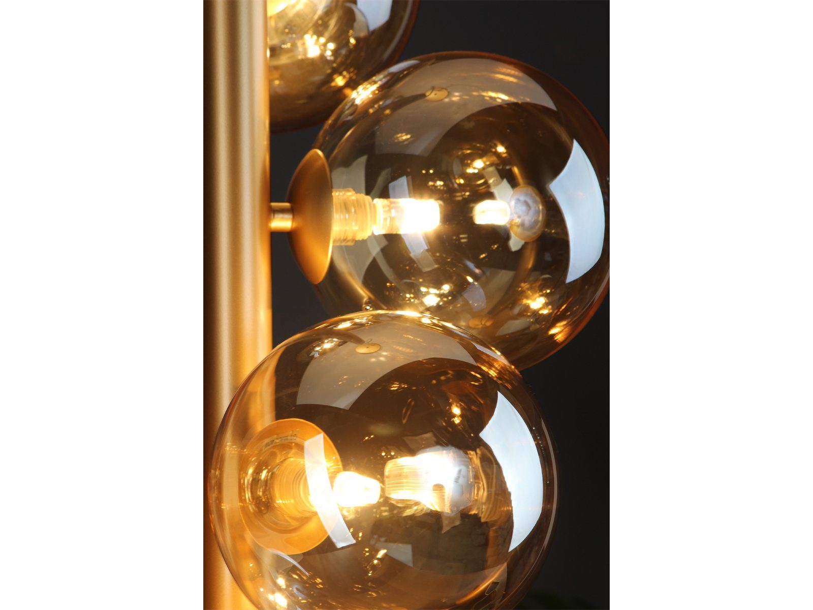 183cm Dimmfunktion, meineWunschleuchte LED Bauhaus für ausgefallene Messing-Amber Glas-kugel Lampe 5x Gold, Esstisch über wechselbar, Pendelleuchte, Warmweiß, LED