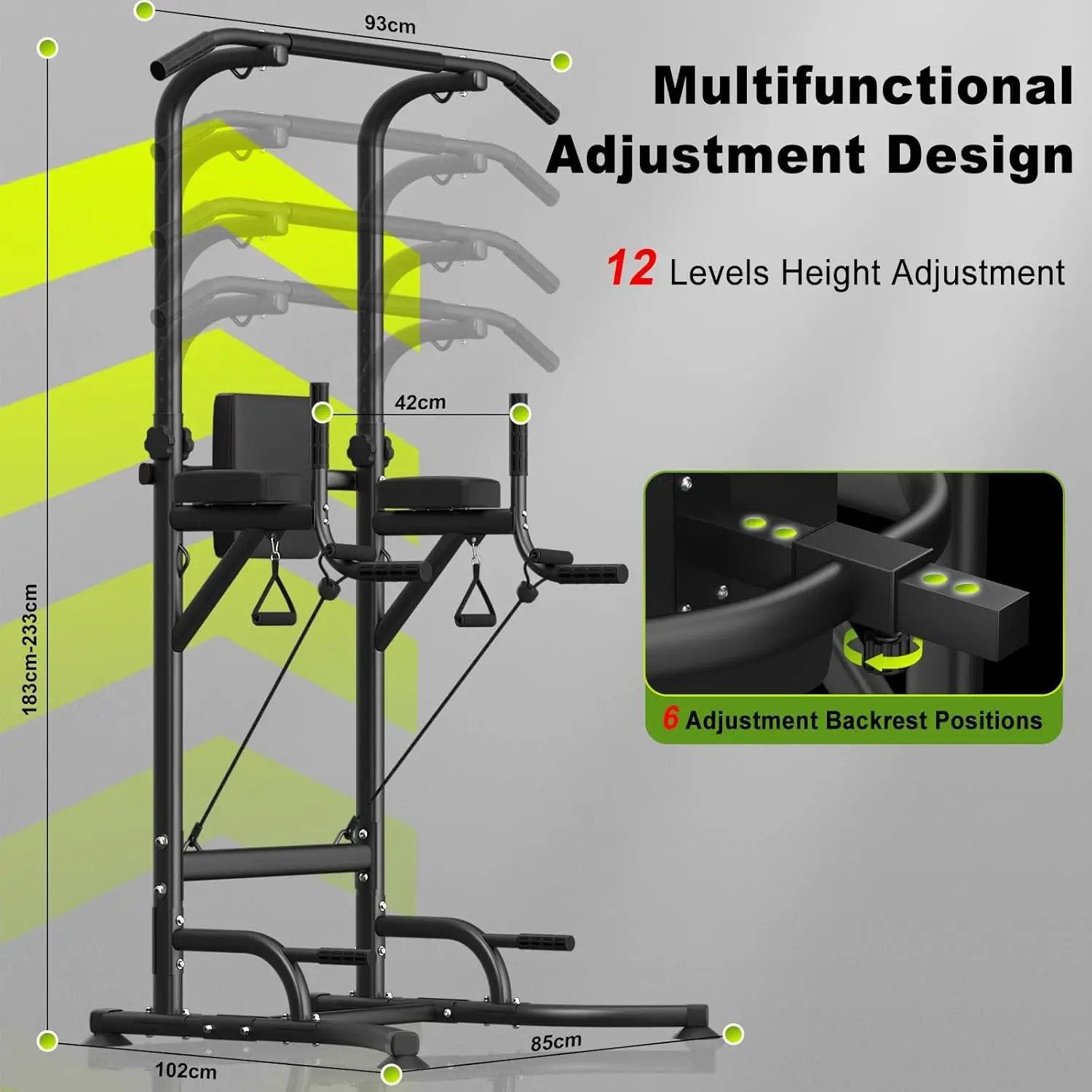 Athlix Trainingsstation Fitnessstation Kraftstation mit Klimmzugstange für zu Hause, Klimmzüge, Dips, Liegestütze, Knieheben