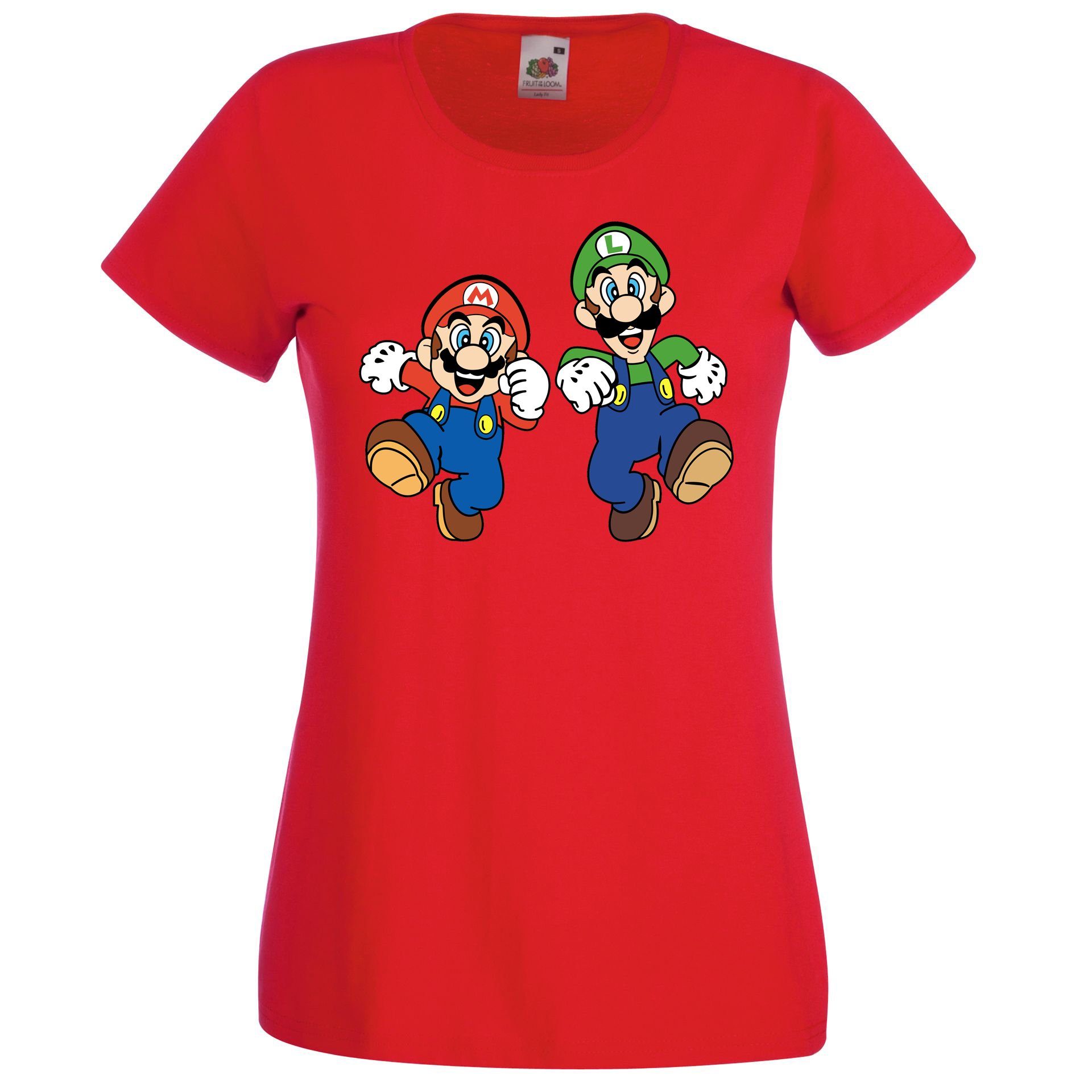 modischem Mario Damen & Youth Luigi T-Shirt Rot T-Shirt Frontprint mit Designz